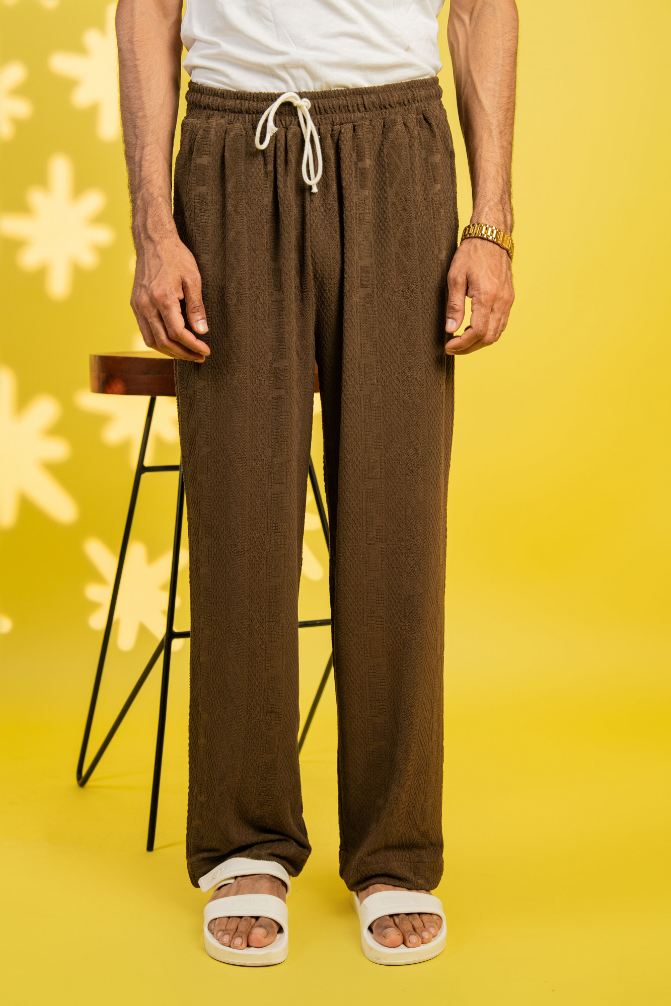 Textured Knit Lounge Pants In Brown