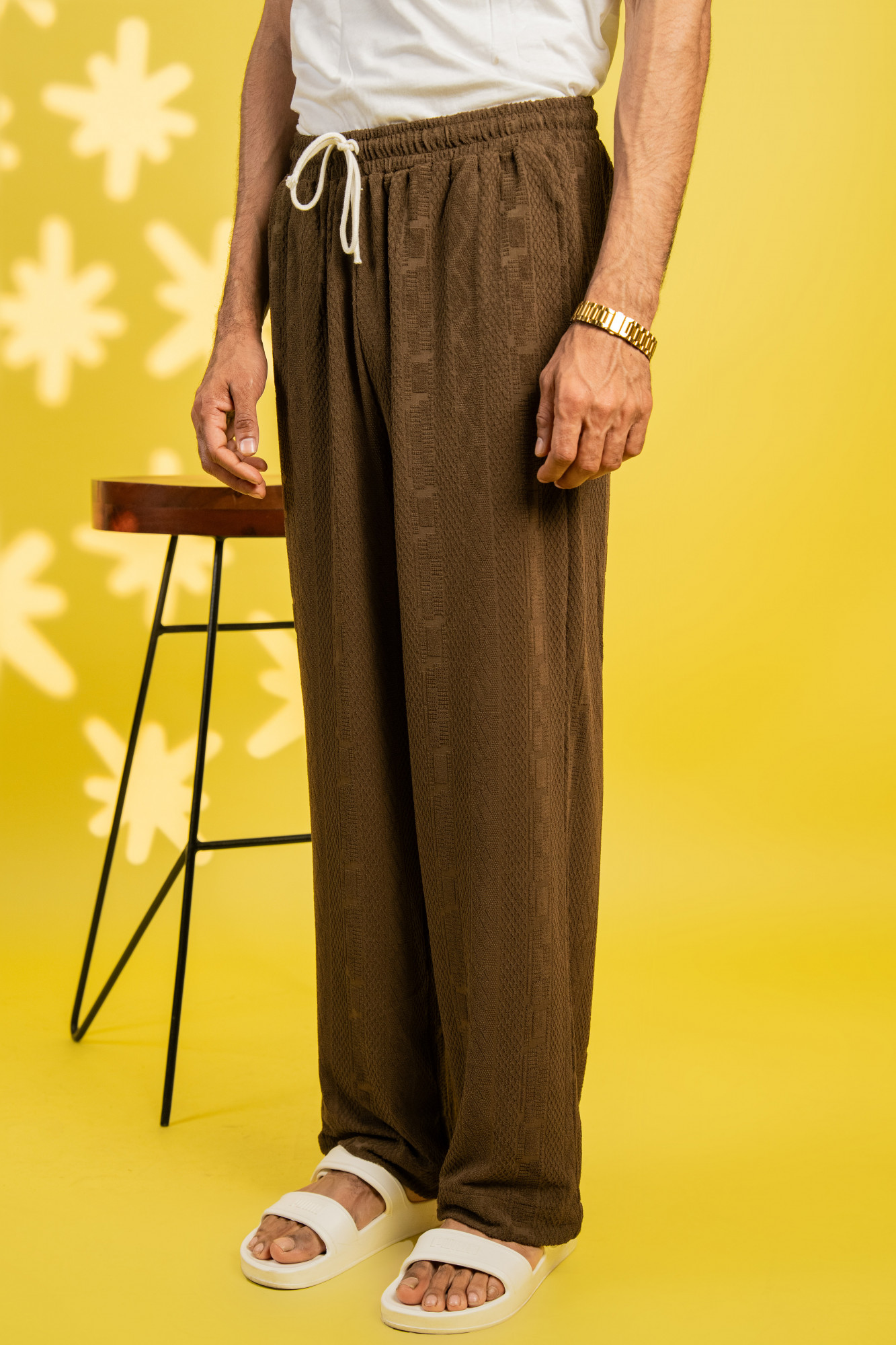 Textured Knit Lounge Pants In Brown