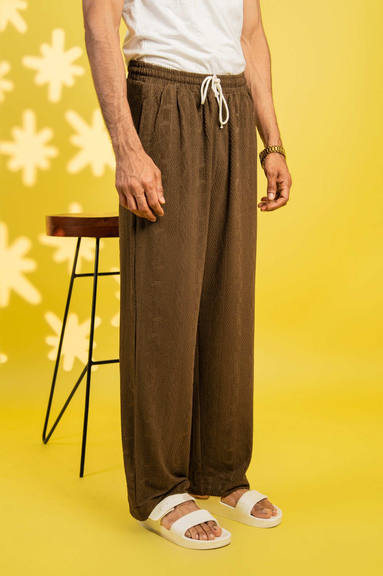 Textured Knit Lounge Pants In Brown