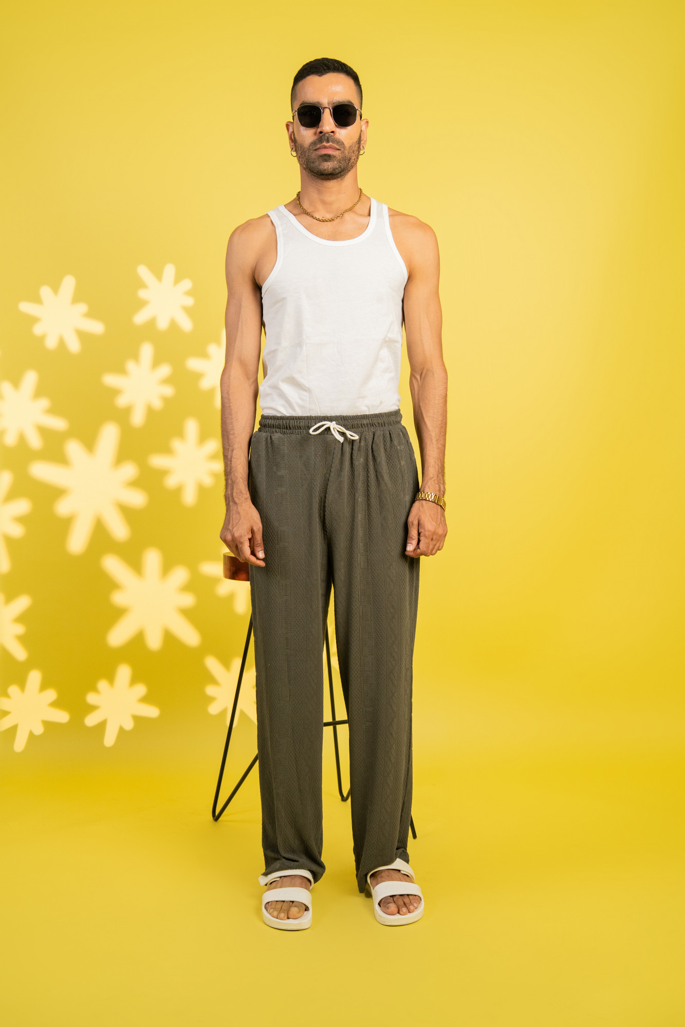 Textured Knit Lounge Pants In Grey