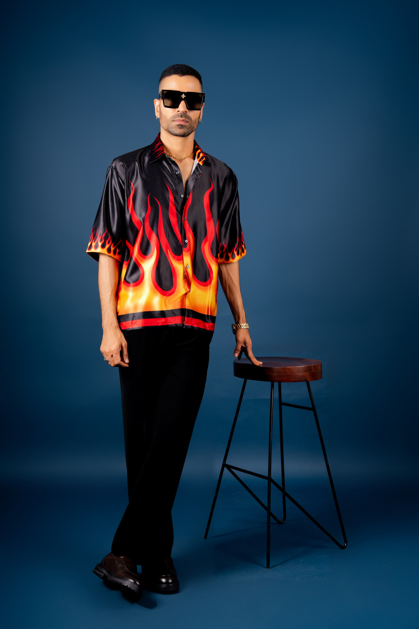 Fire Print Shirt In Black