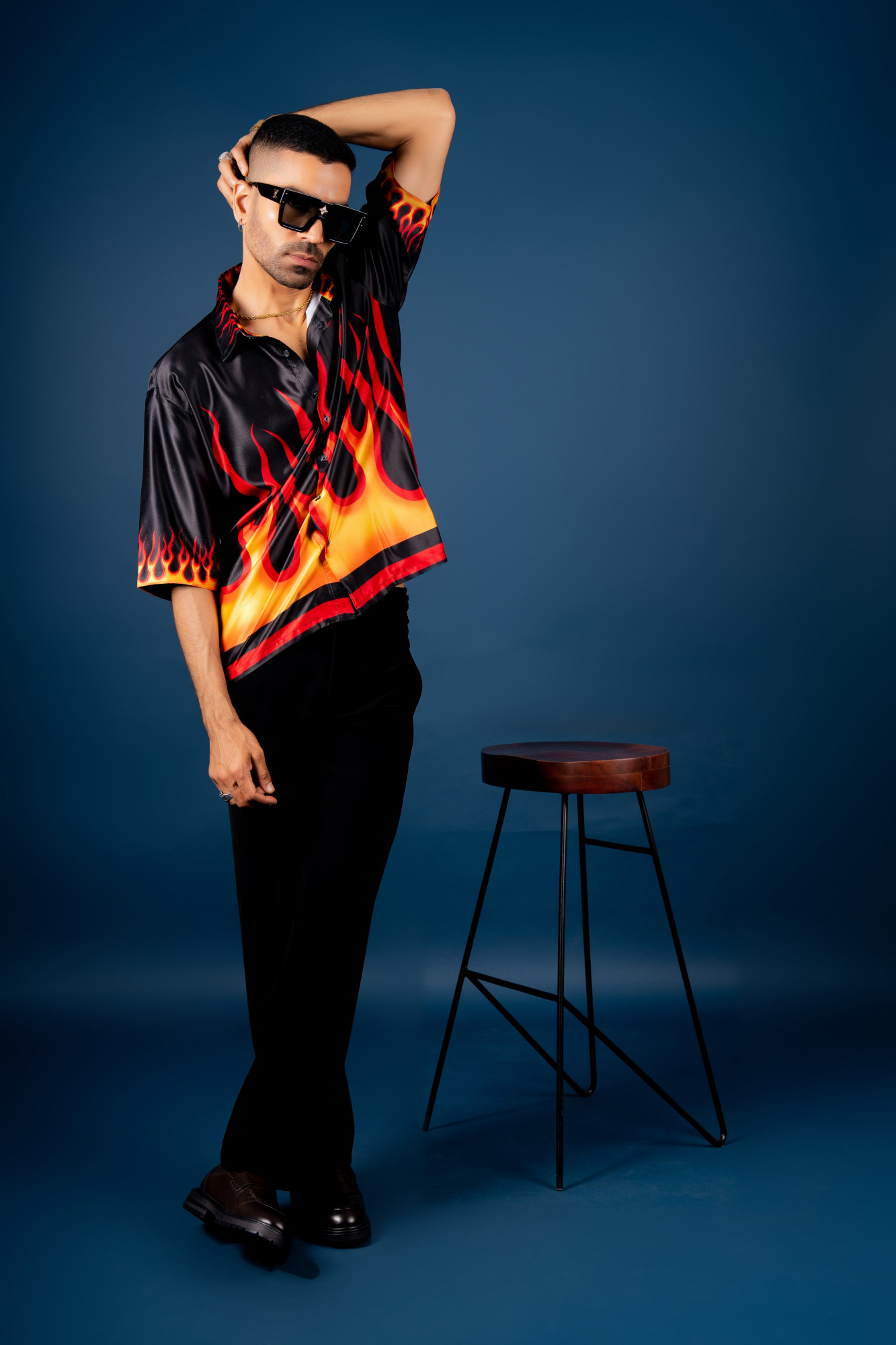 Fire Print Shirt In Black