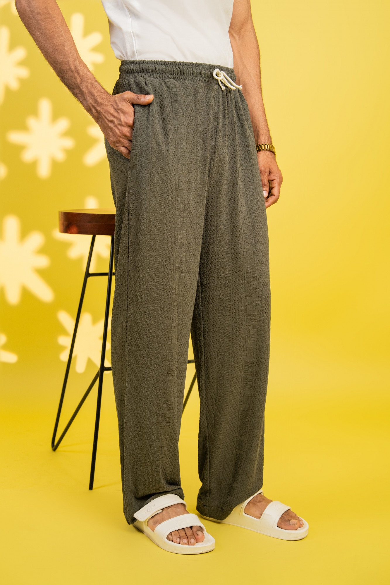 Textured Knit Lounge Pants In Grey