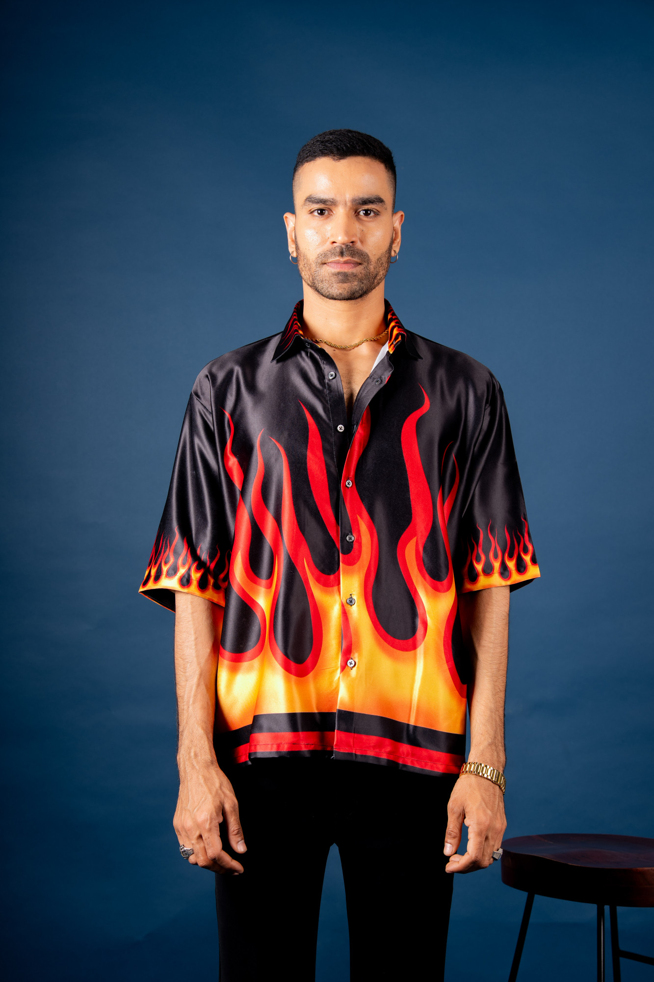 Fire Print Shirt In Black