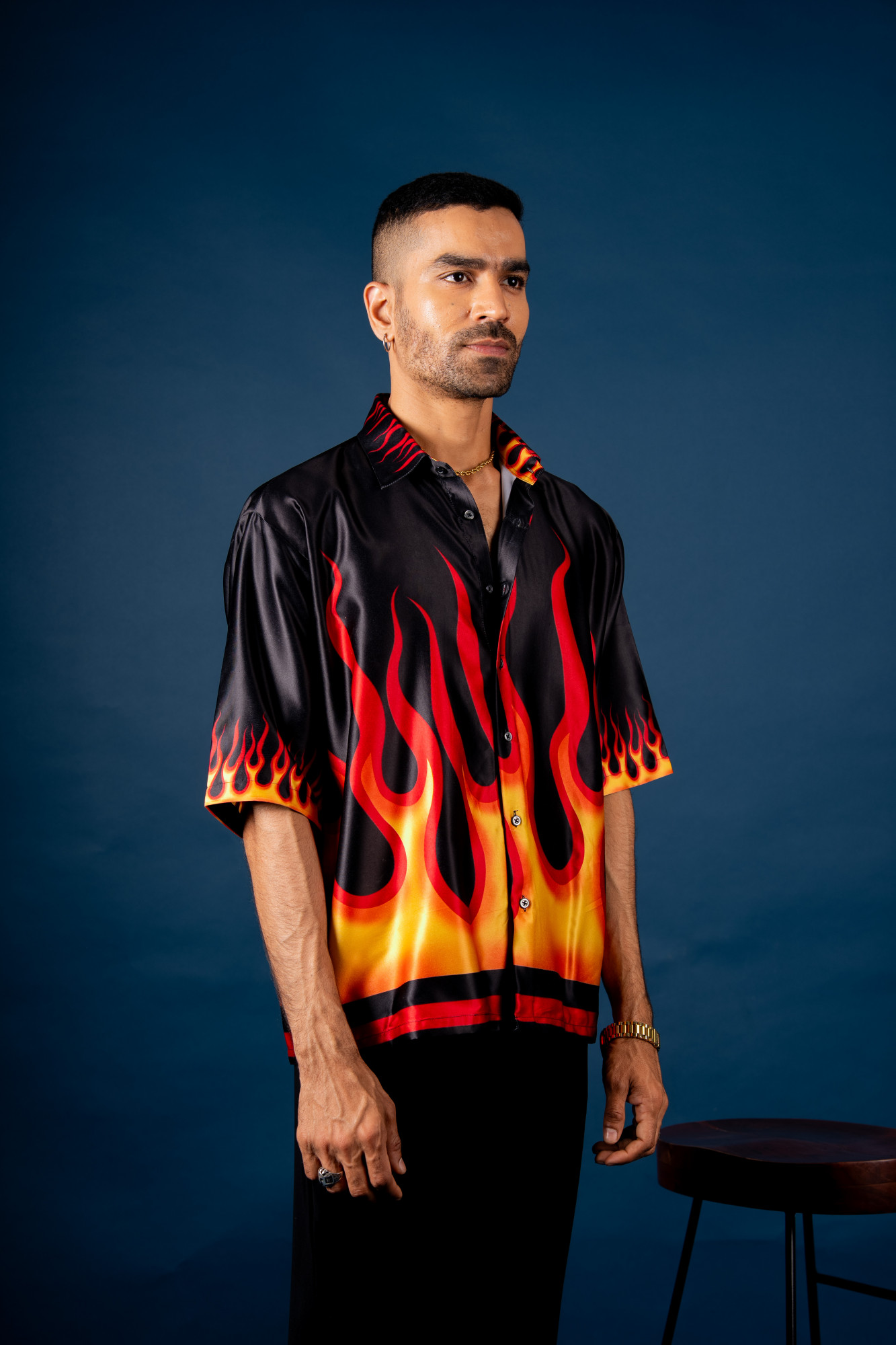 Fire Print Shirt In Black