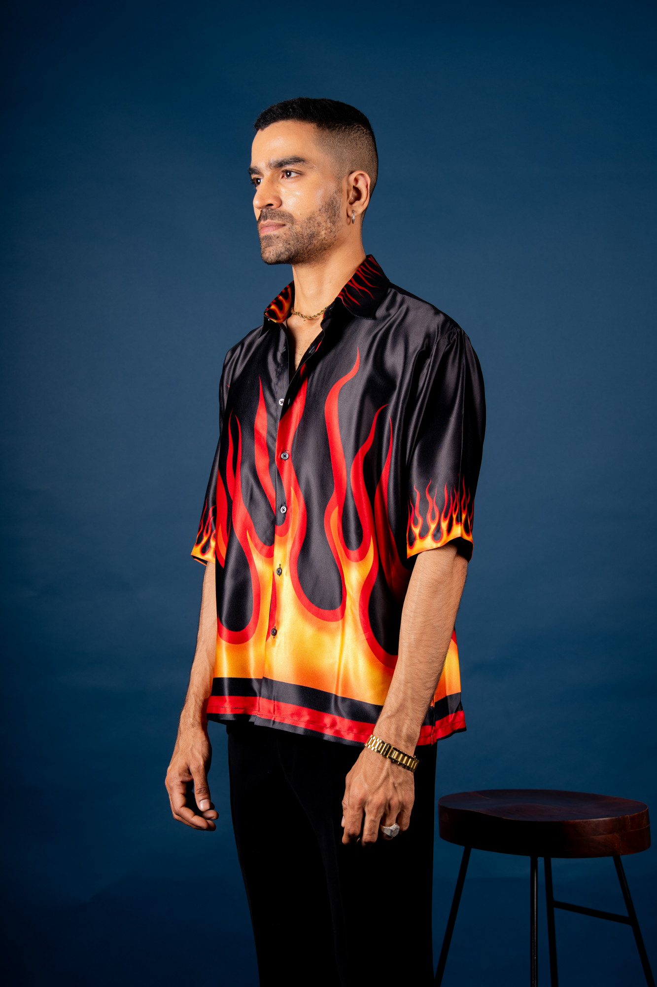 Fire Print Shirt In Black