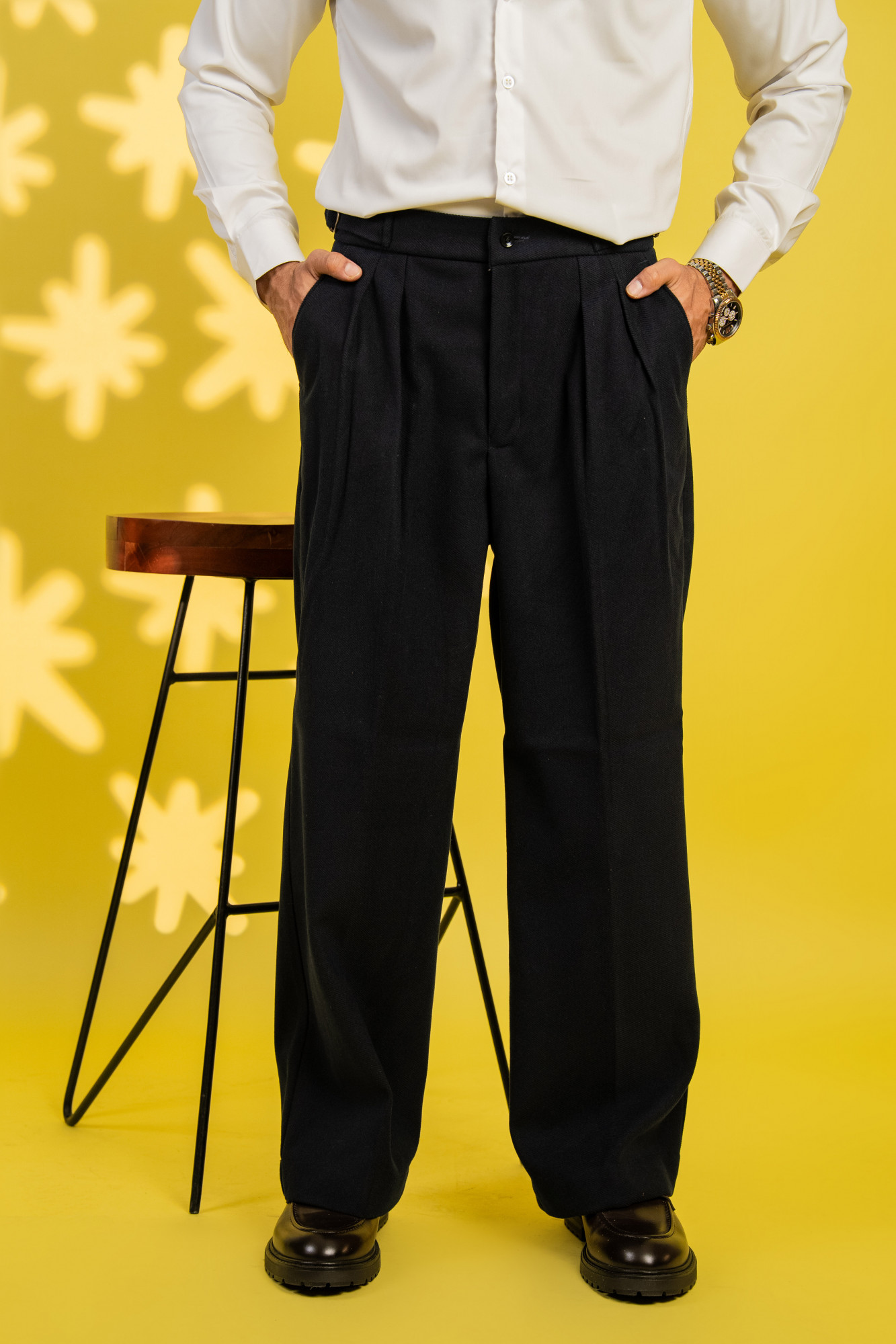 Teri Wool Korean Pants In Dark Blue