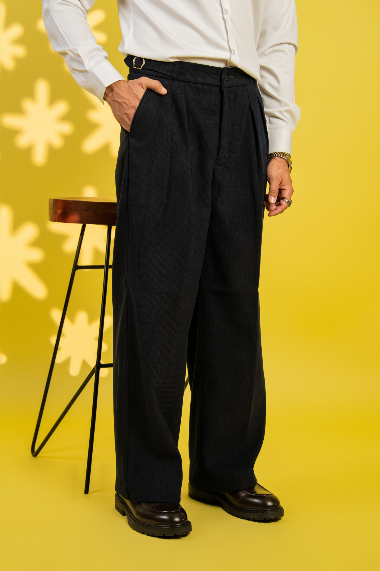 Teri Wool Korean Pants In Dark Blue