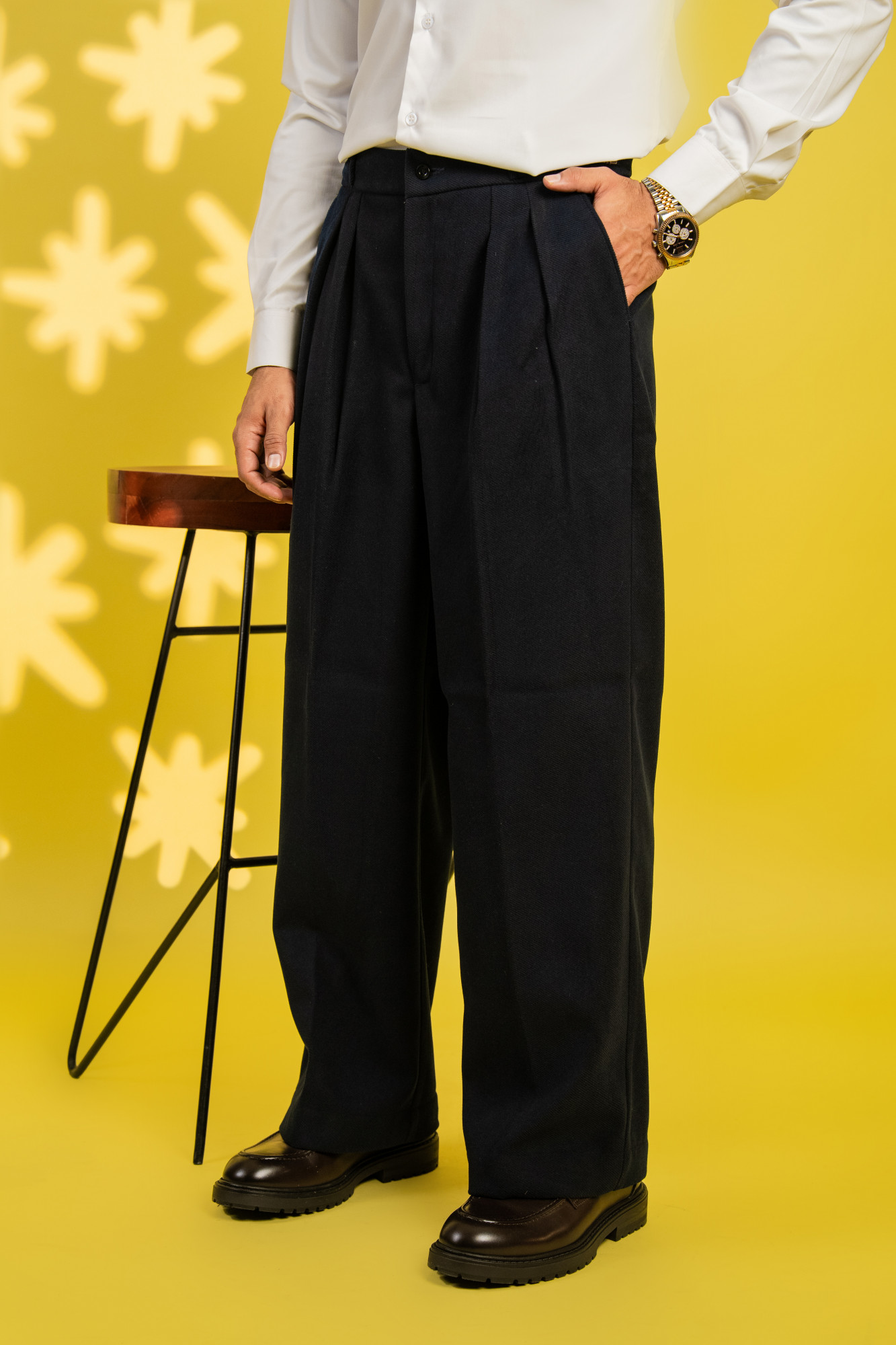 Teri Wool Korean Pants In Dark Blue