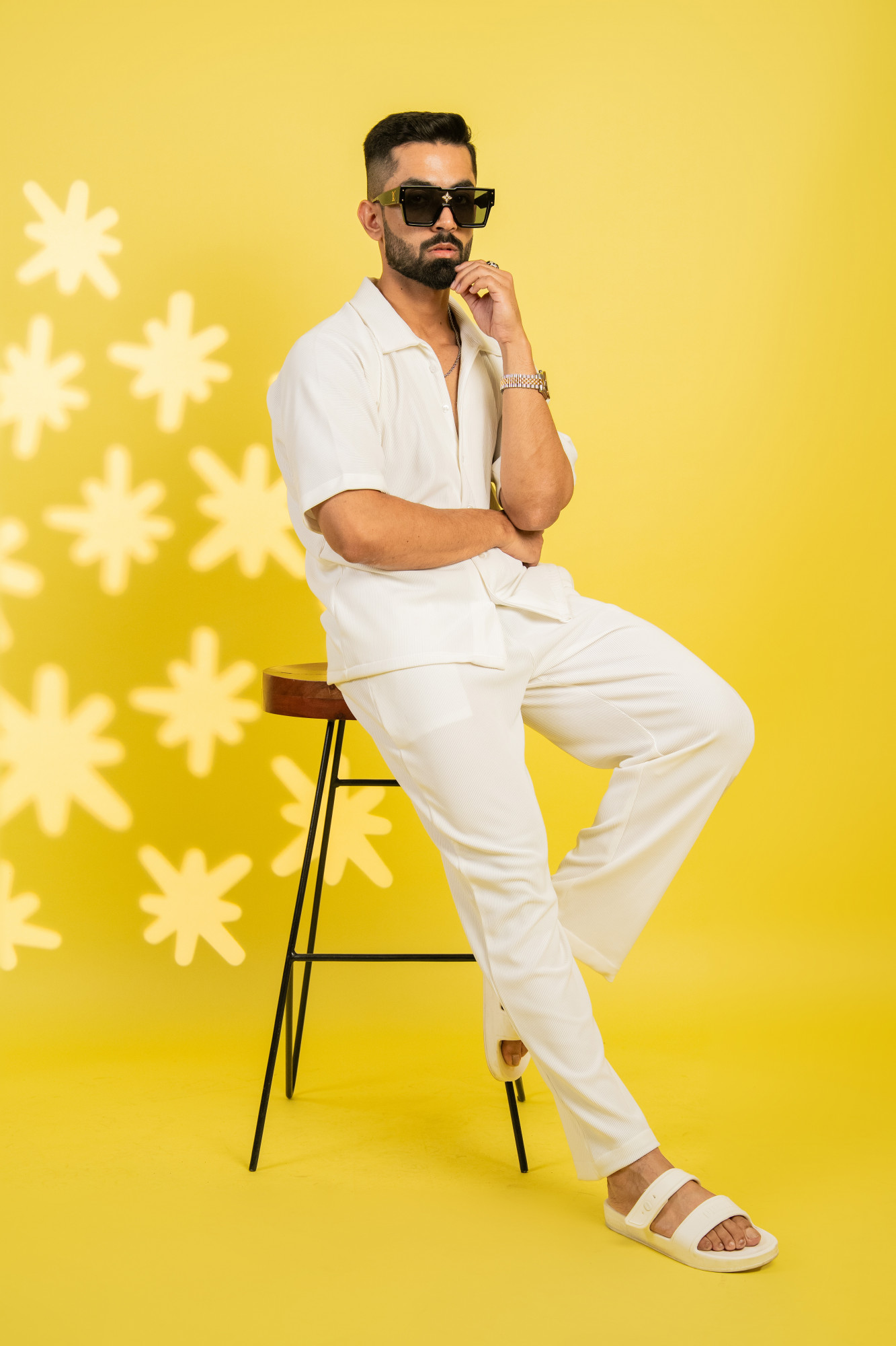 Striped Bowling Shirt In White