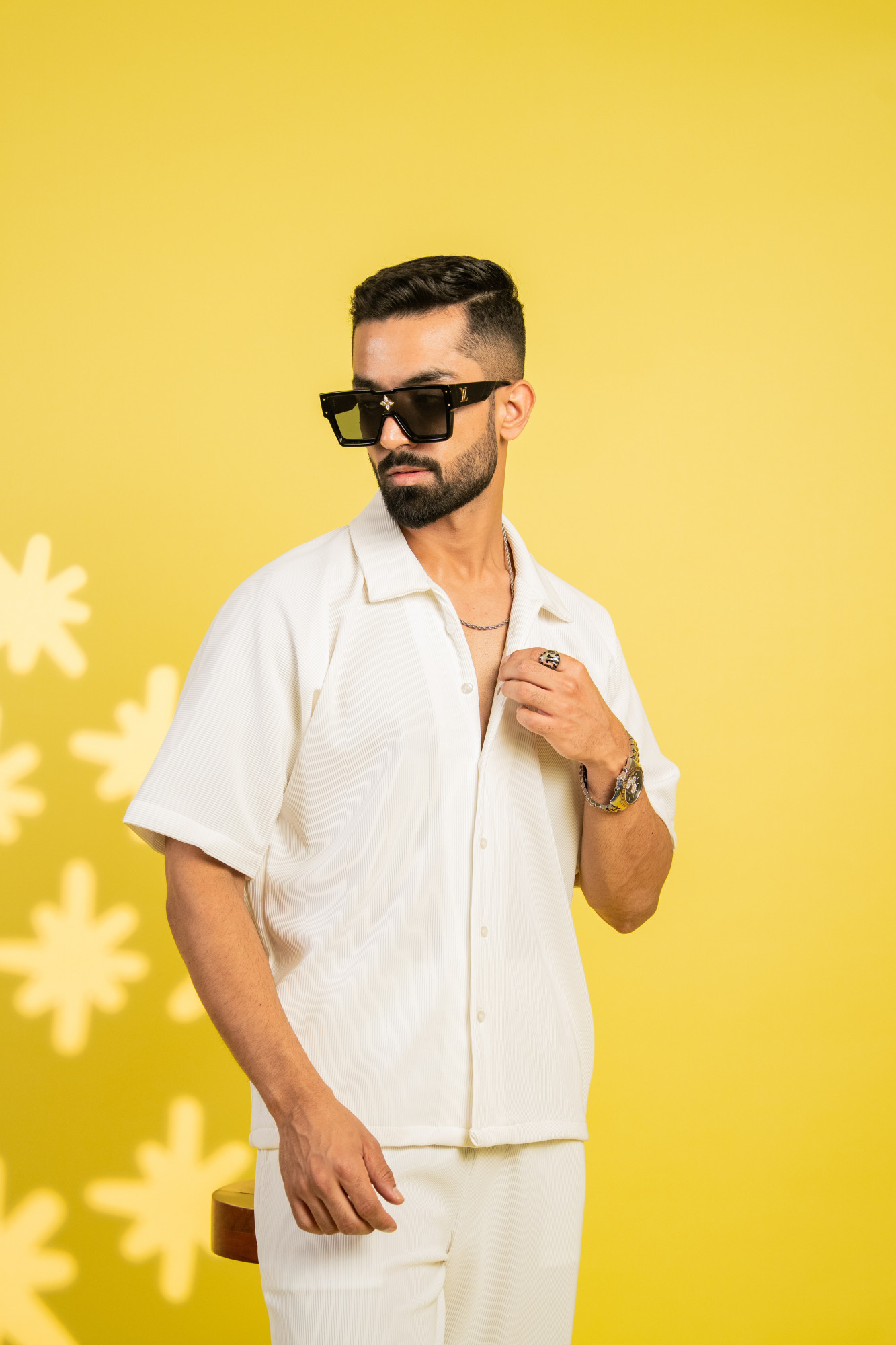 Striped Bowling Shirt In White