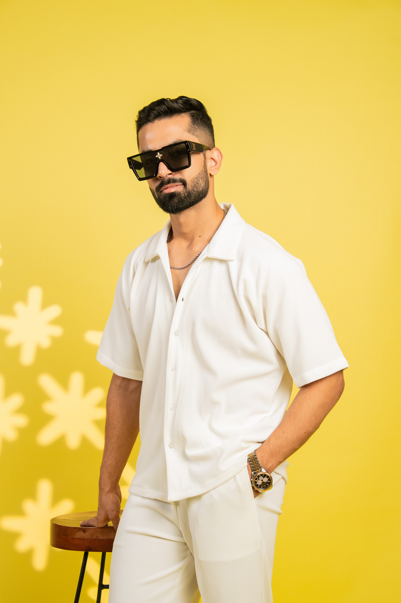 Striped Bowling Shirt In White