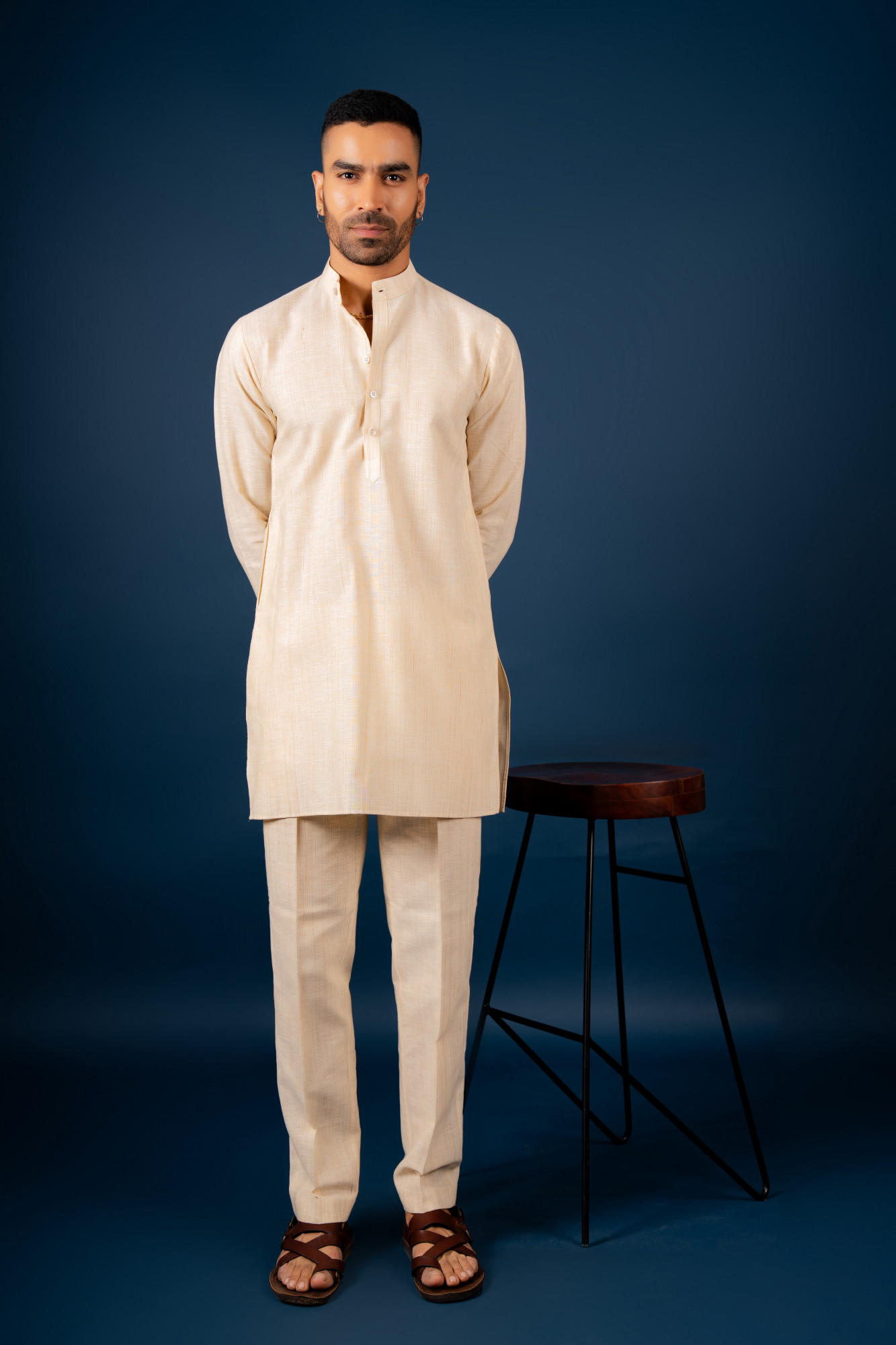 Khadi Textured Kurta Set In Cream