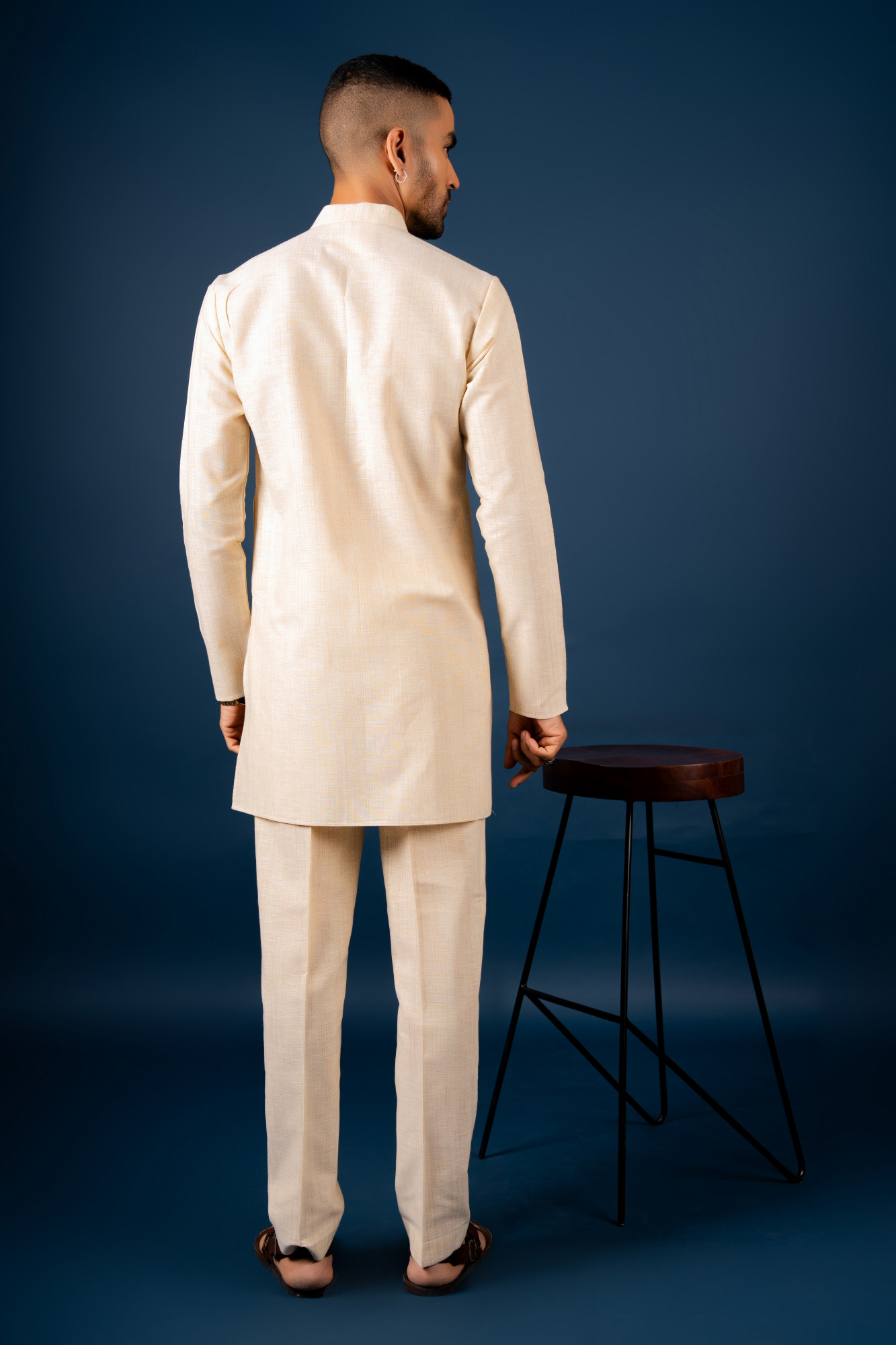 Khadi Textured Kurta Set In Cream