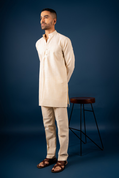 Khadi Textured Kurta Set In Cream
