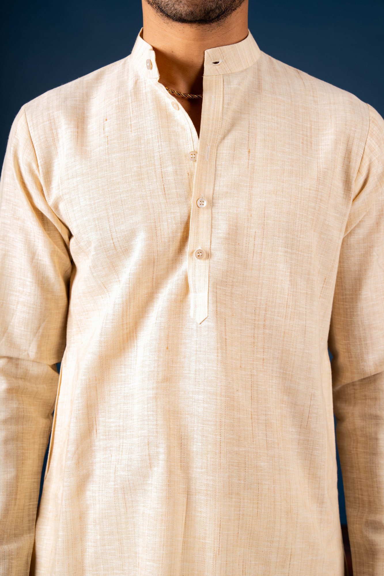 Khadi Textured Kurta Set In Cream