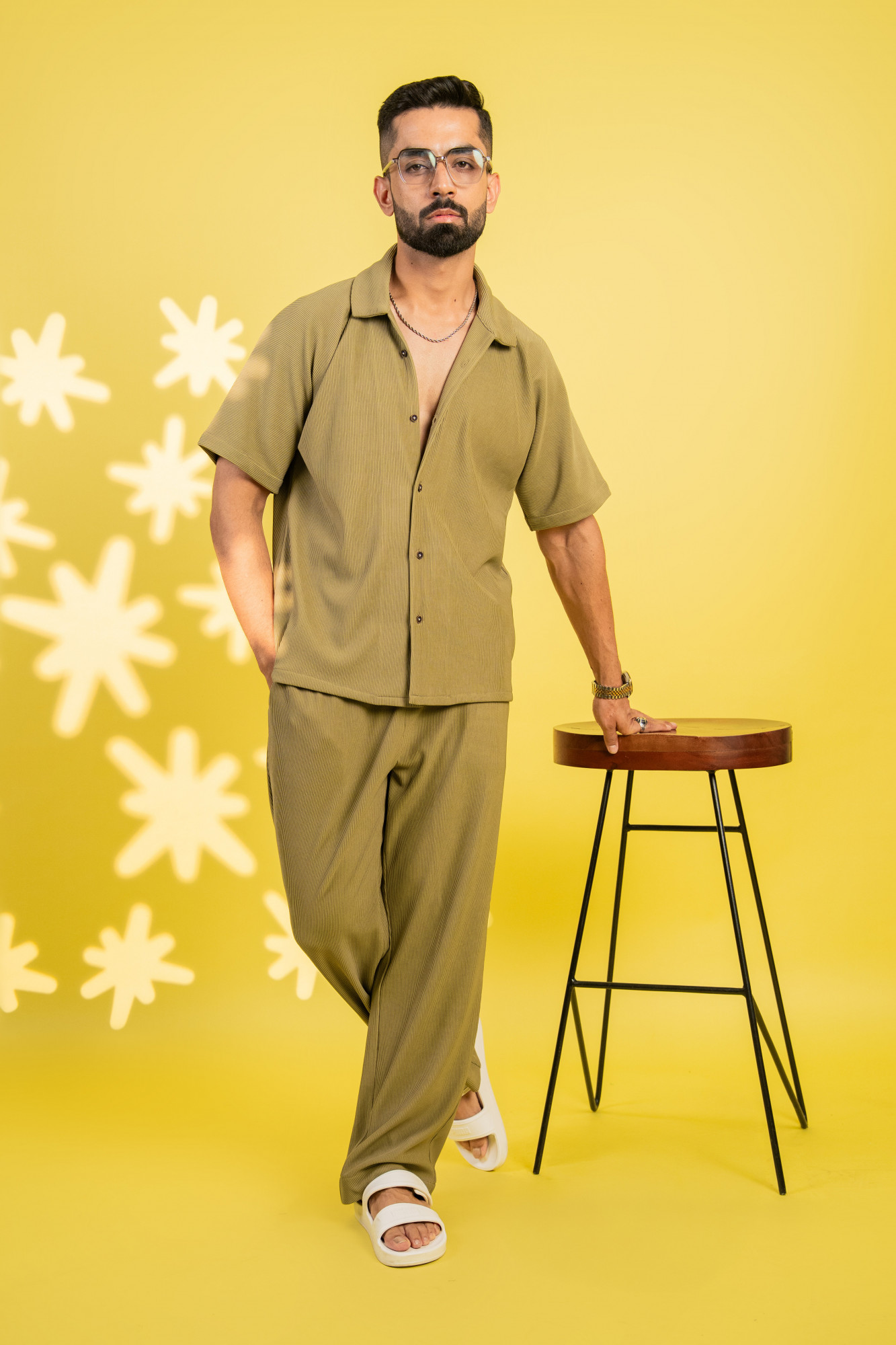 Striped Bowling Shirt In Olive