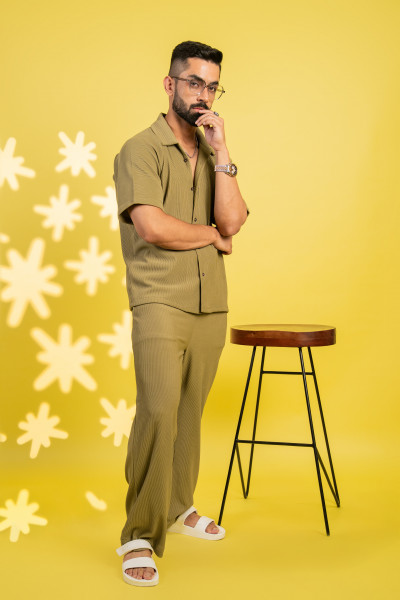 Striped Bowling Shirt In Olive