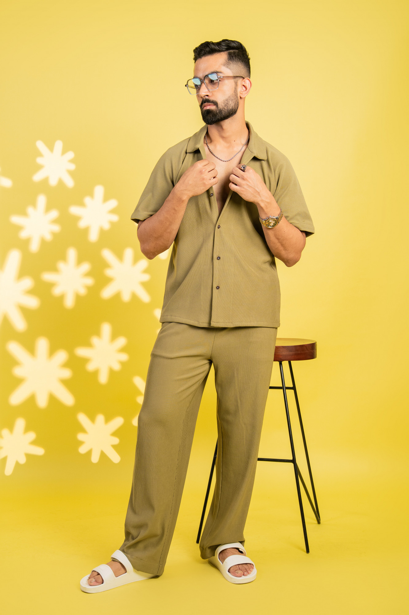 Striped Bowling Shirt In Olive