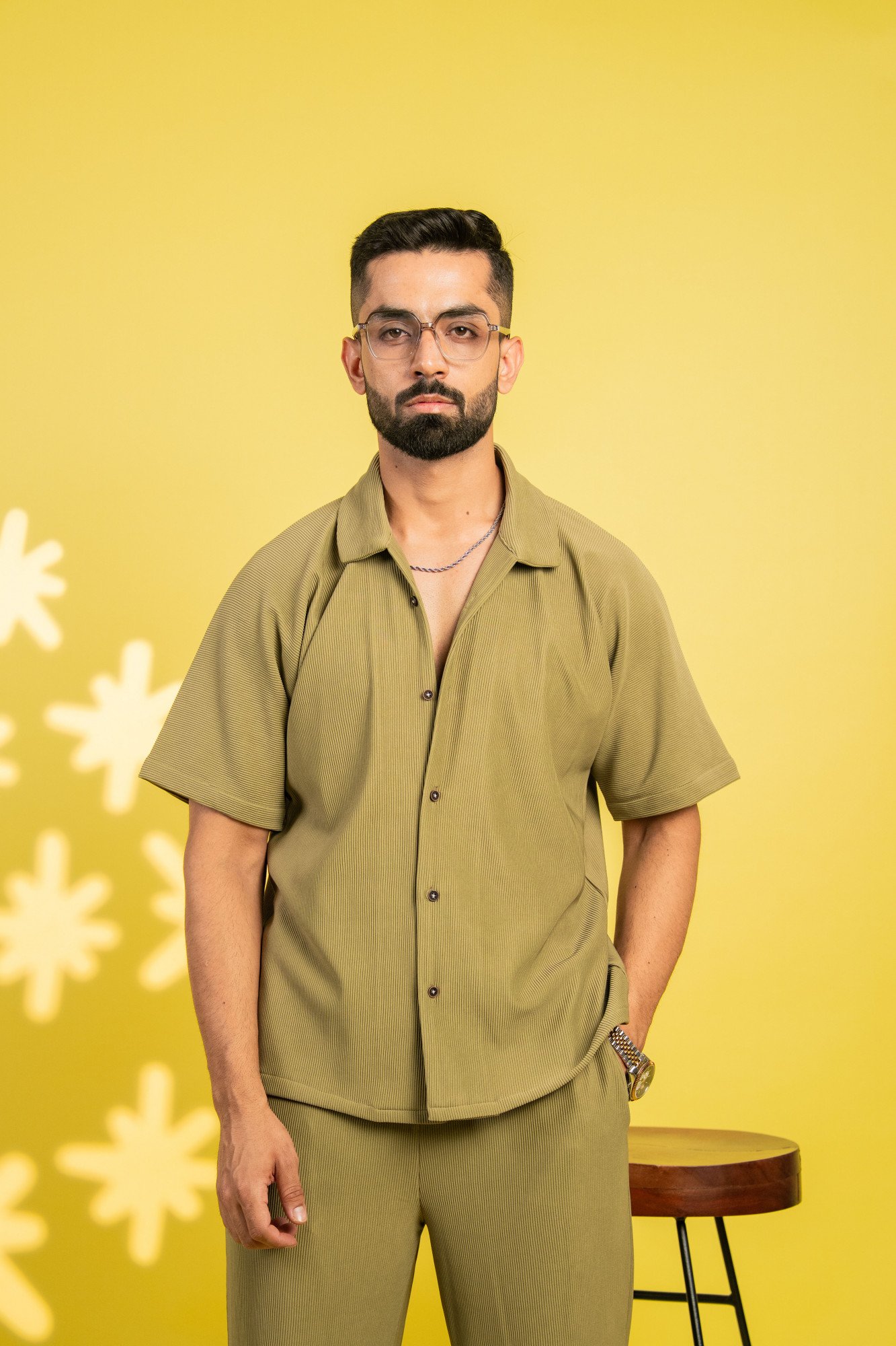 Striped Bowling Shirt In Olive