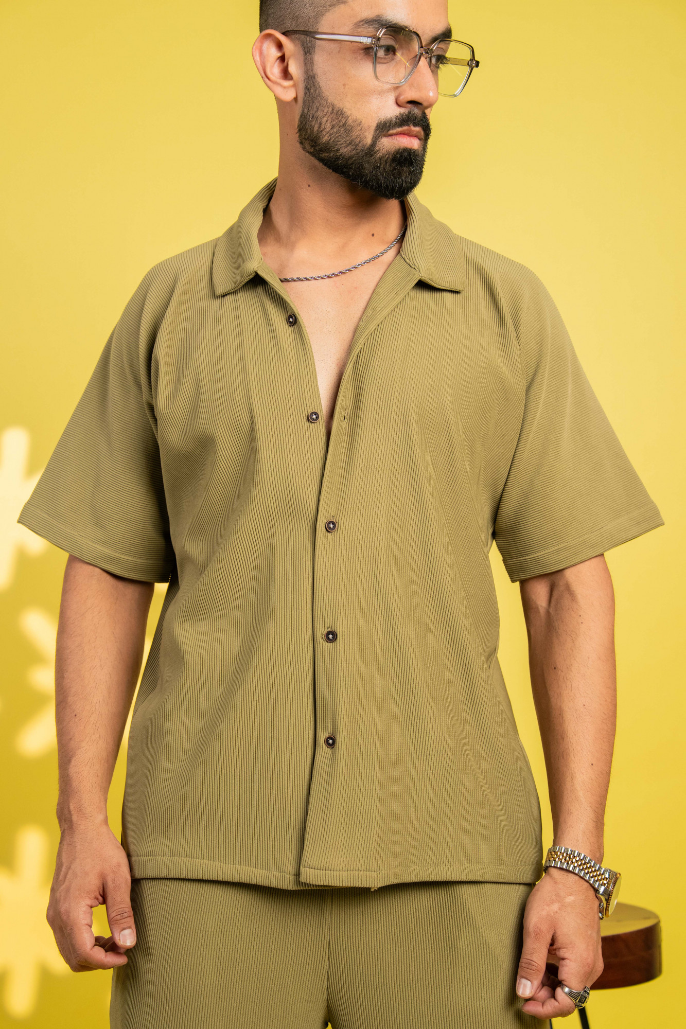 Striped Bowling Shirt In Olive