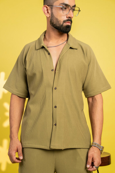 Striped Bowling Shirt In Olive