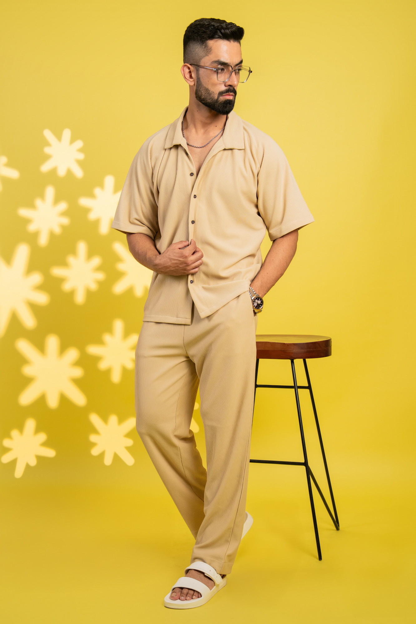 Striped Lounge Pants In Cream