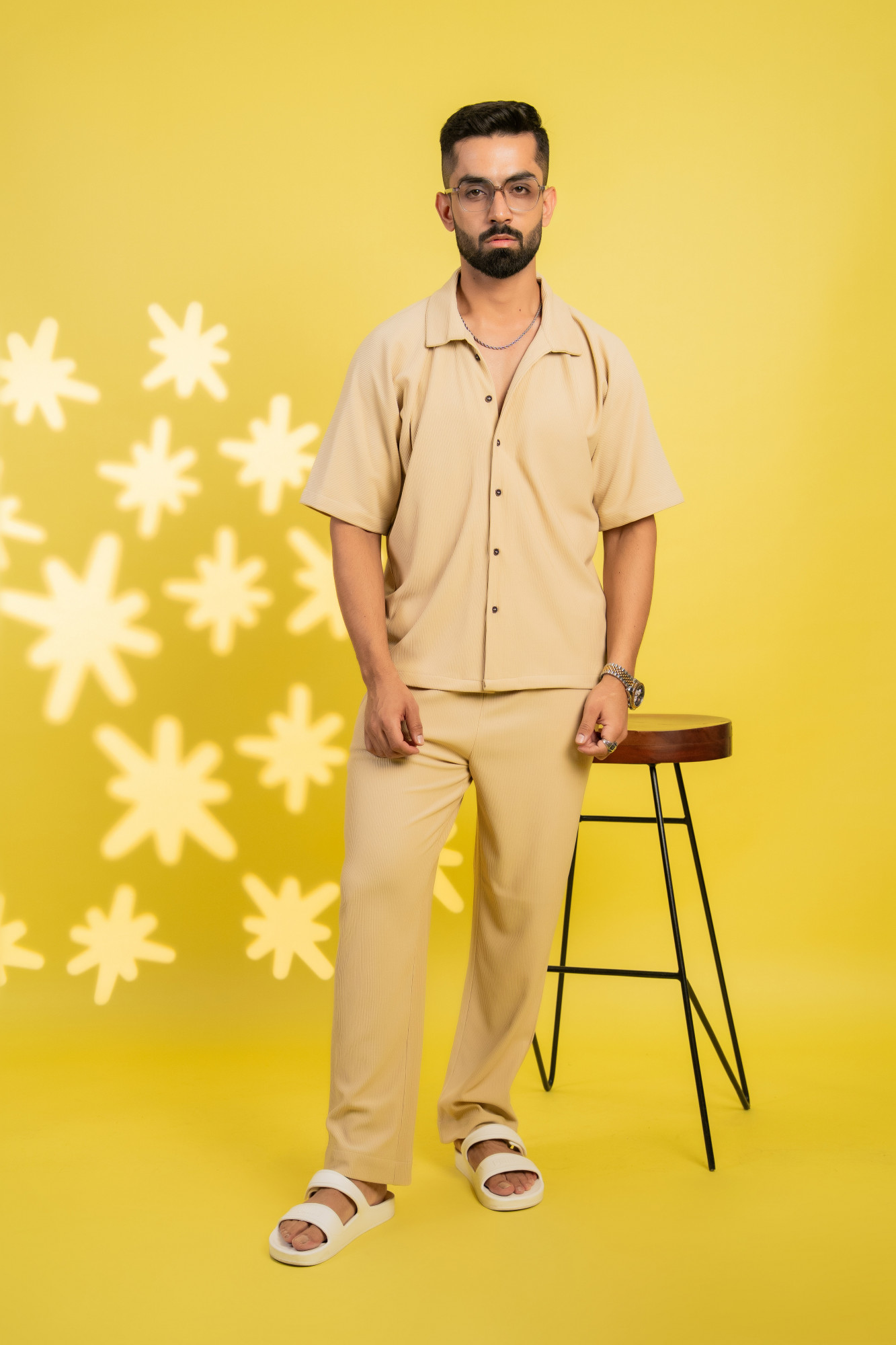 Striped Bowling Shirt In Cream