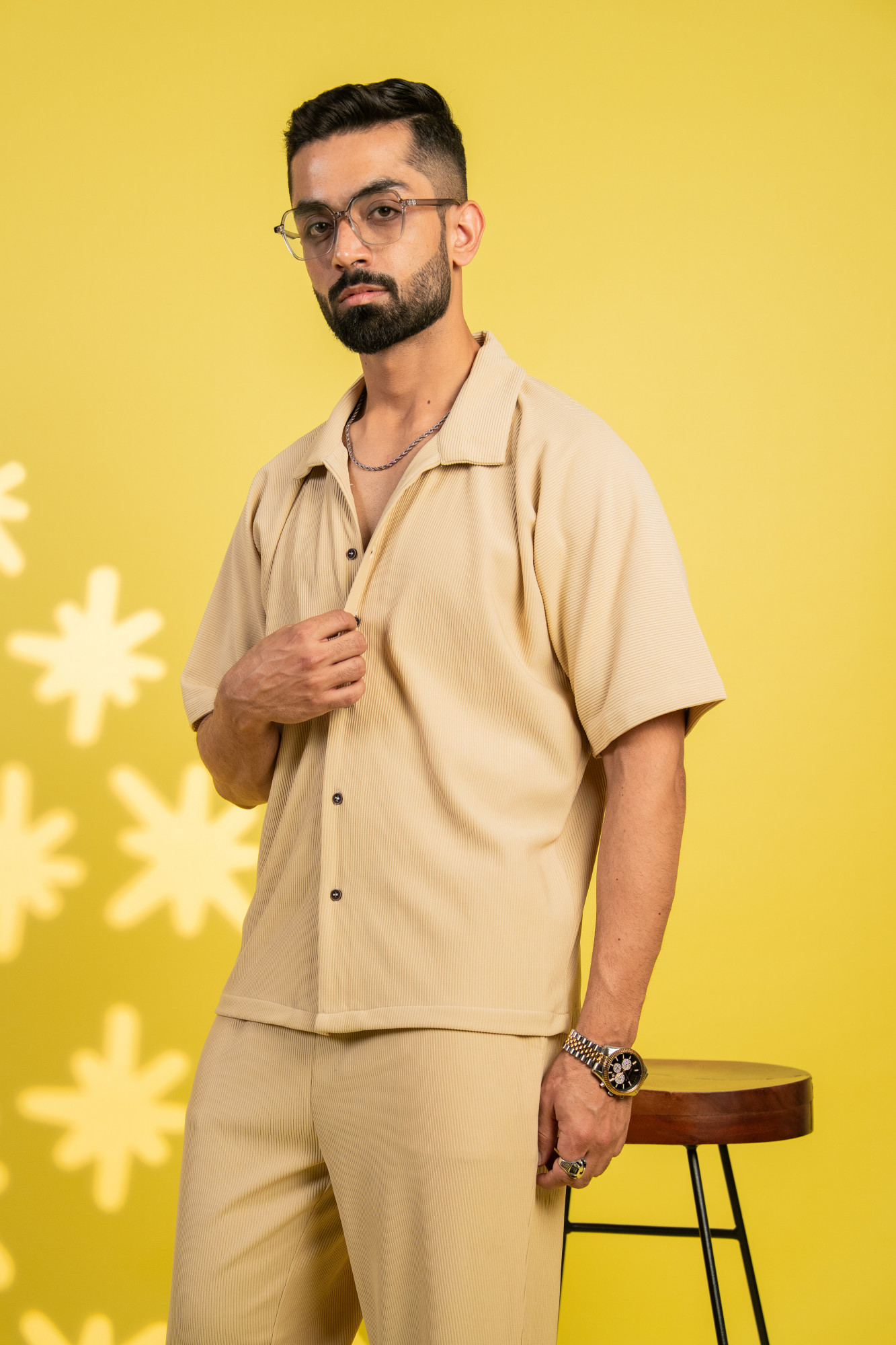 Striped Bowling Shirt In Cream