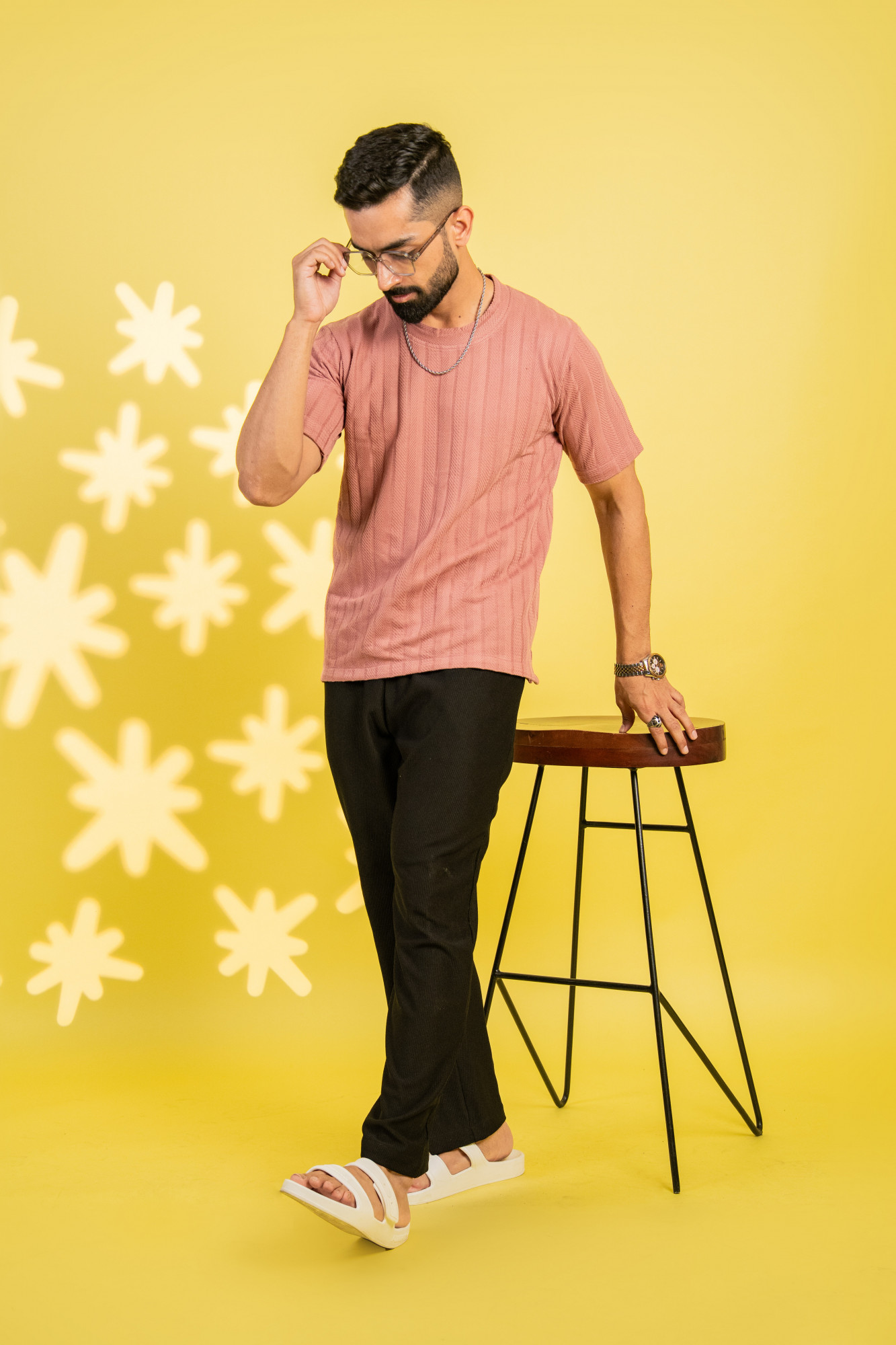 Textured Striped Tshirt In Pink