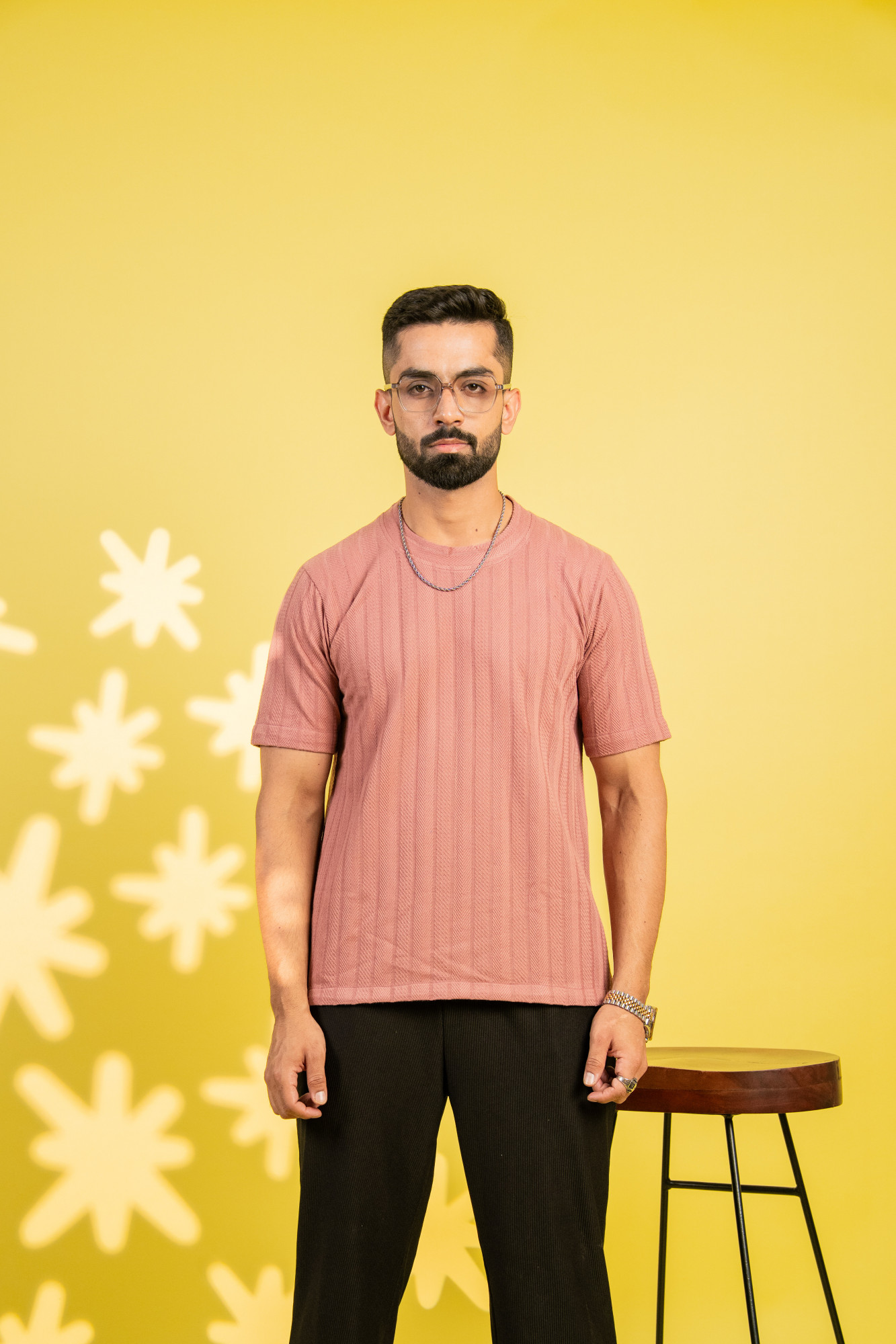 Textured Striped Tshirt In Pink