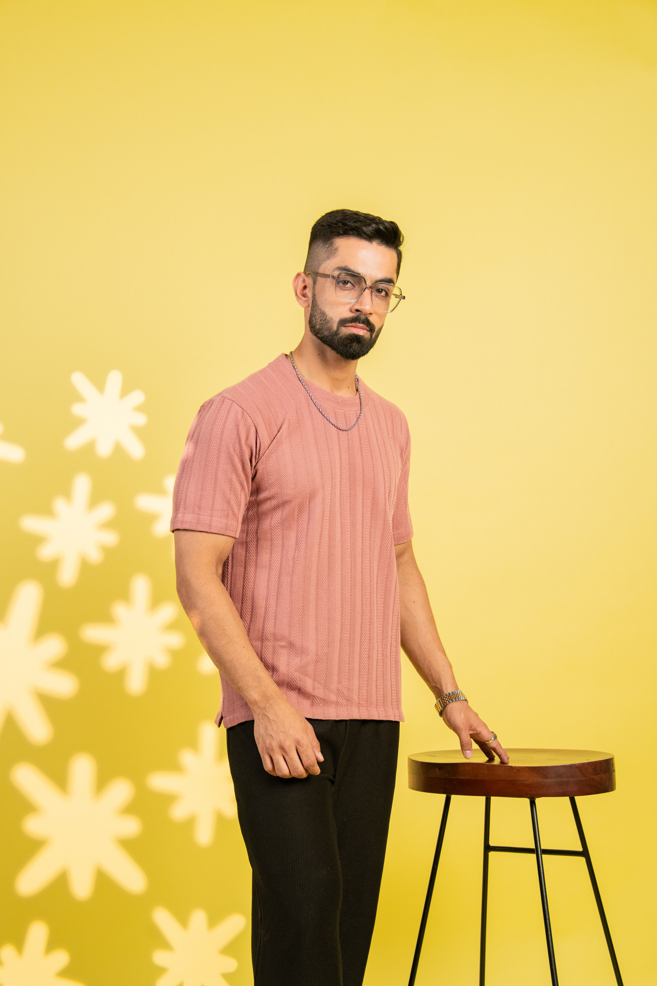 Textured Striped Tshirt In Pink