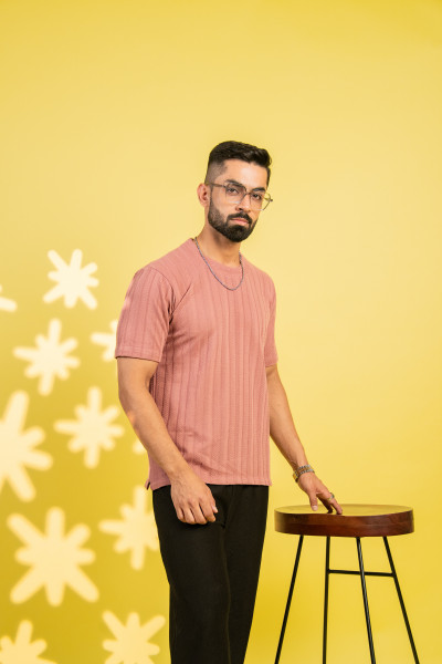 Textured Striped Tshirt In Pink