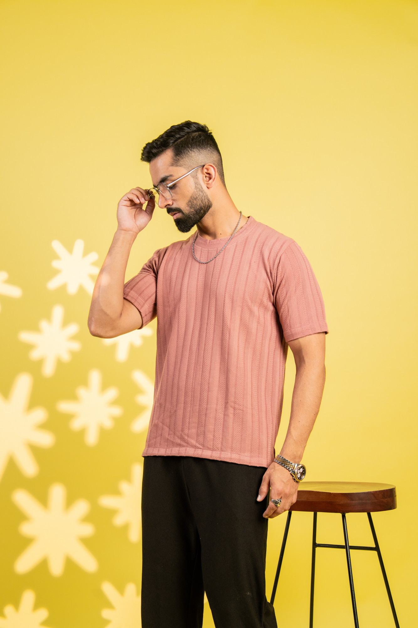 Textured Striped Tshirt In Pink