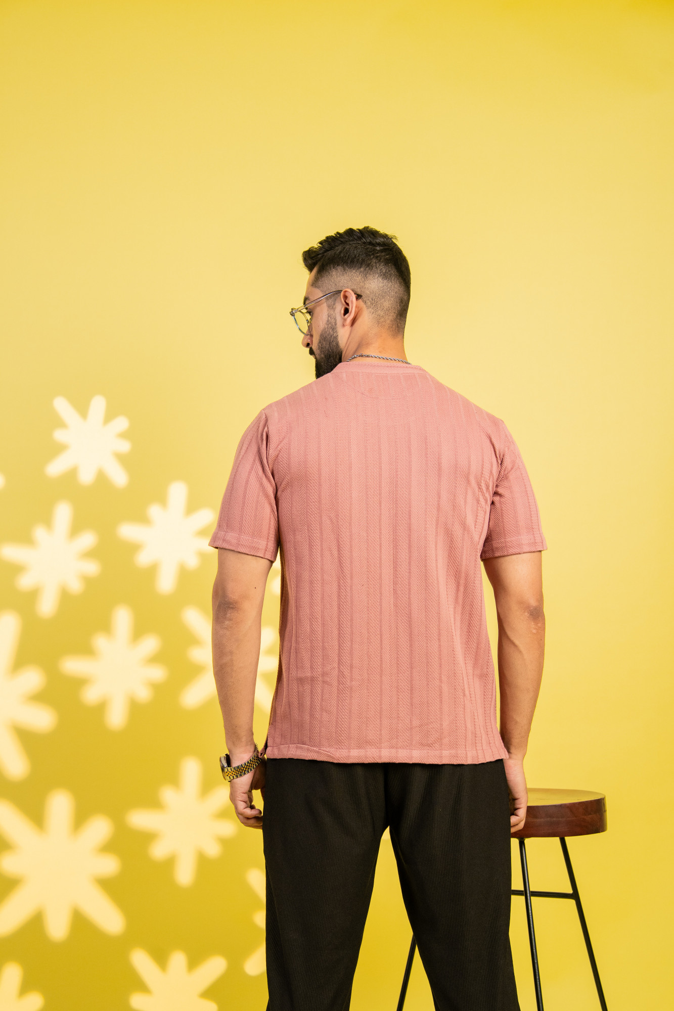 Textured Striped Tshirt In Pink