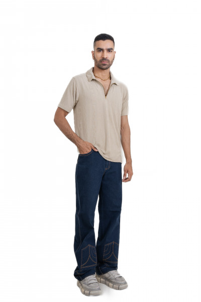 Textured Polo Zipper In Cream