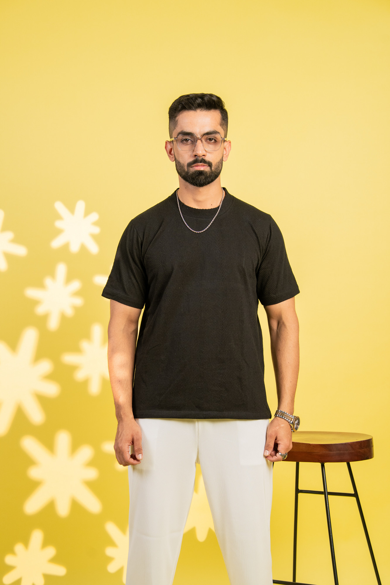 Textured Knit Tshirt In Black