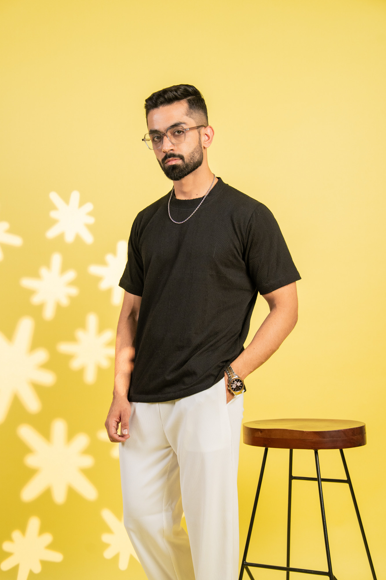 Textured Knit Tshirt In Black