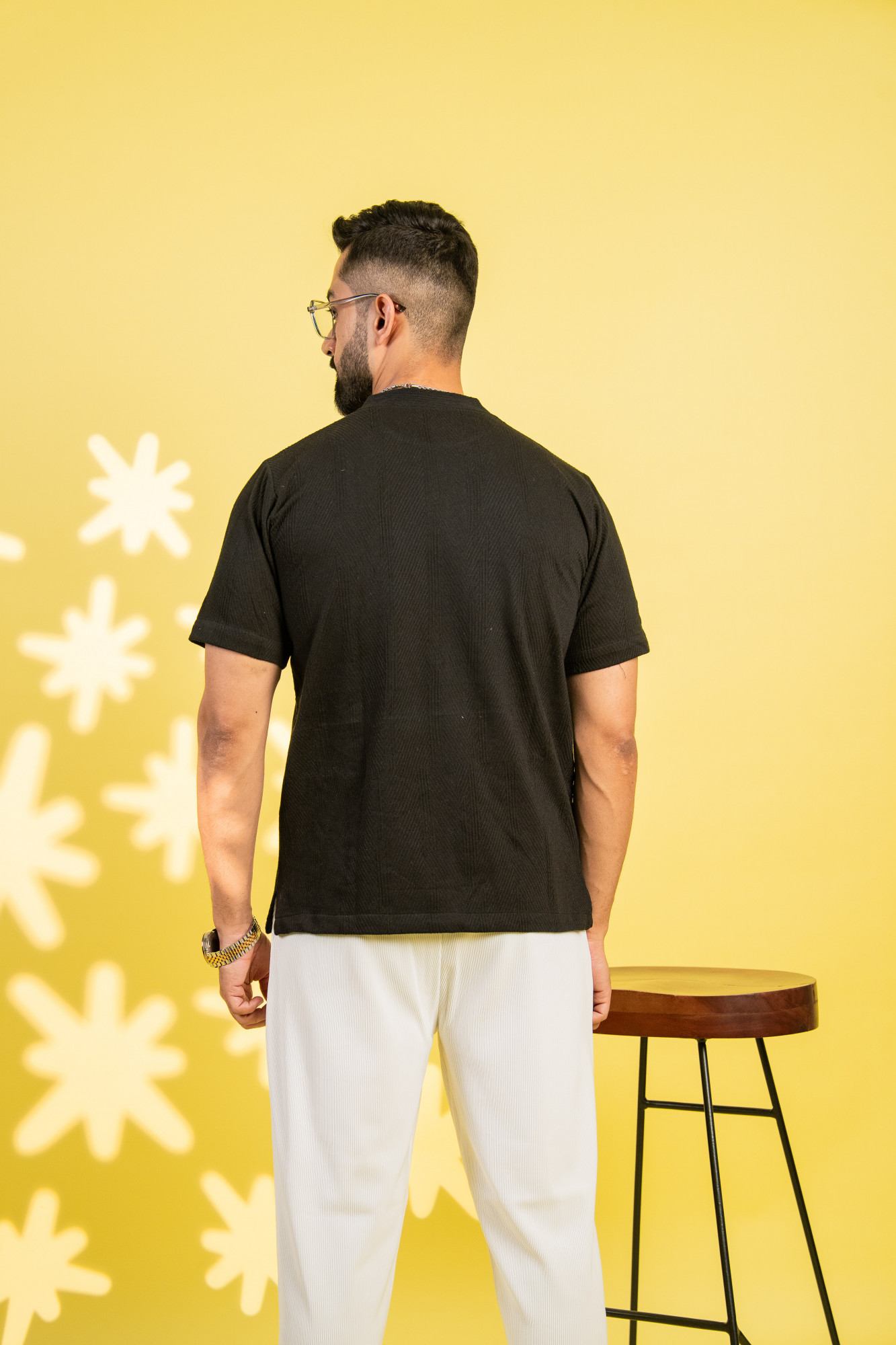 Textured Knit Tshirt In Black