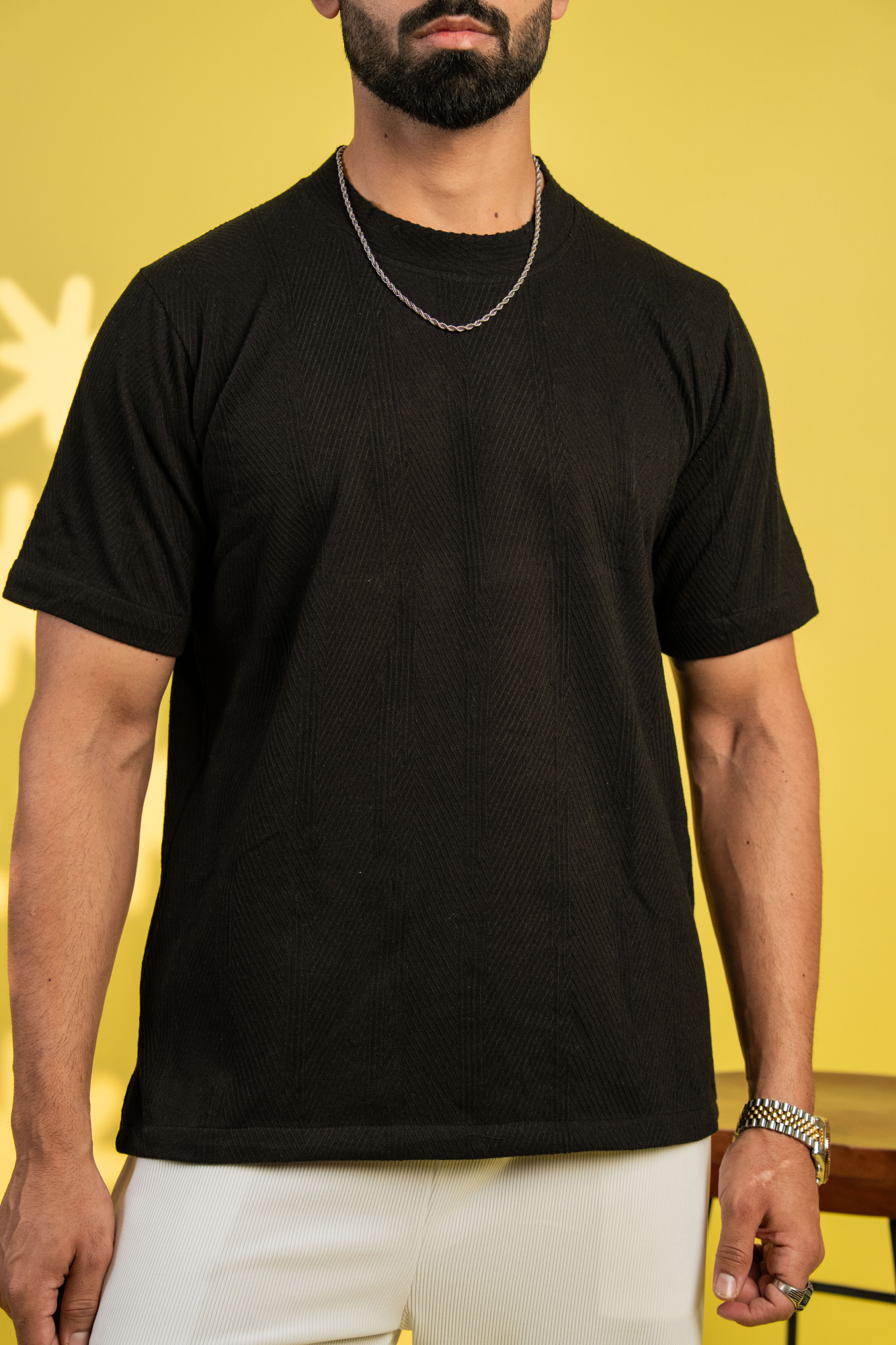 Textured Knit Tshirt In Black
