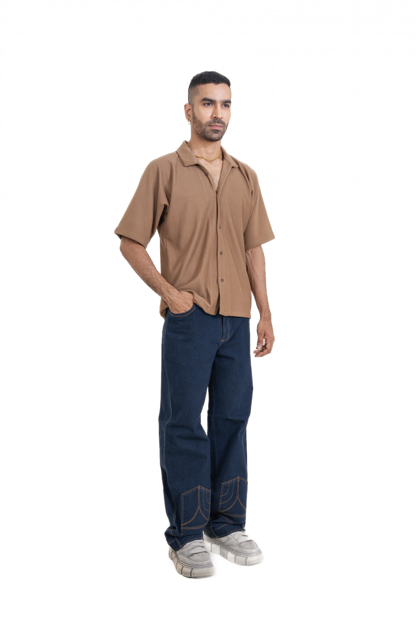 Striped Bowling Shirt In Brown