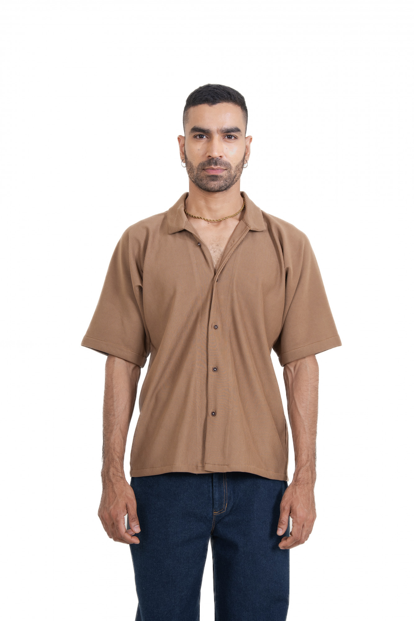 Striped Bowling Shirt In Brown