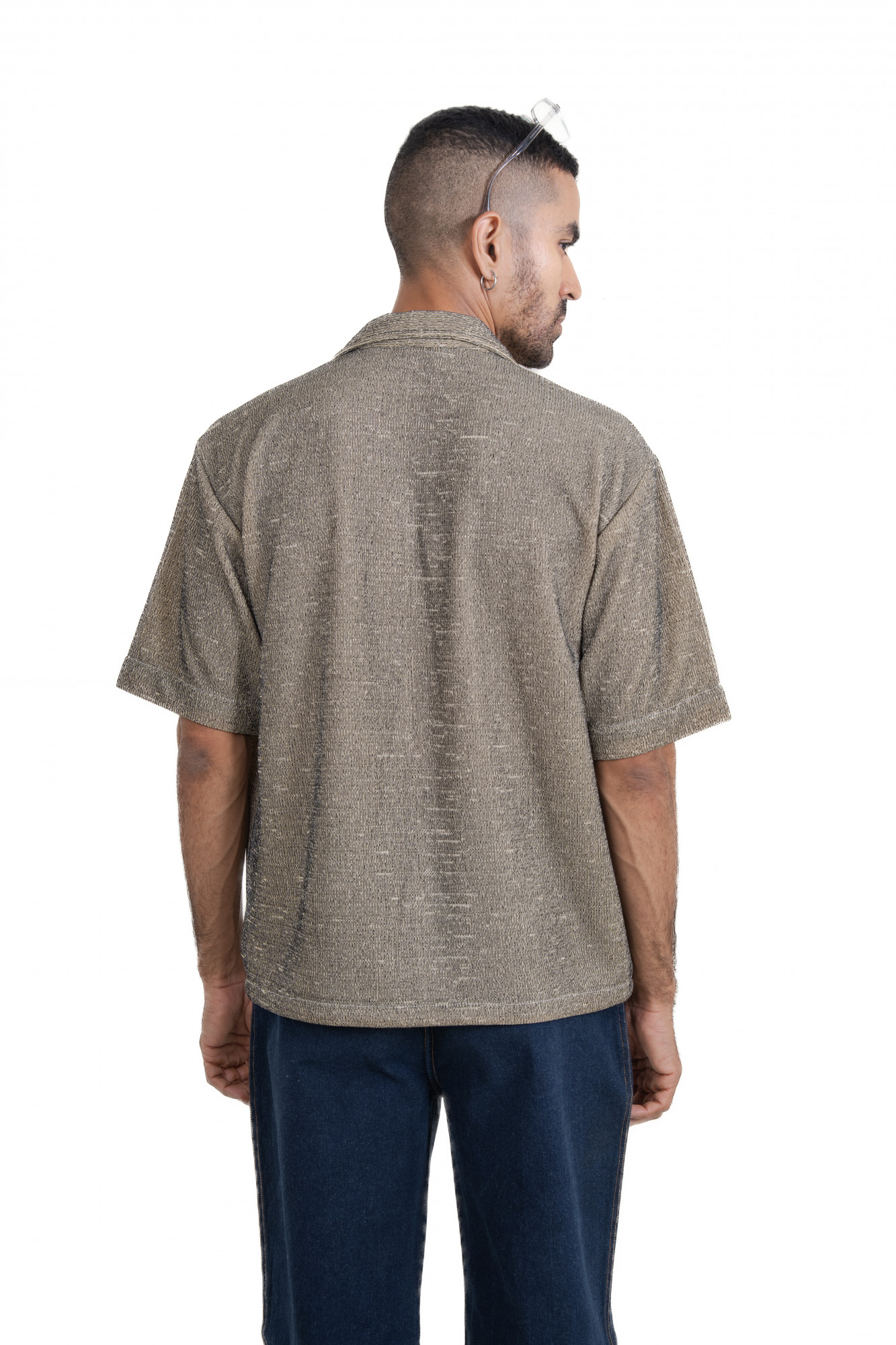 Knitted Zip Shirt In Road Cream