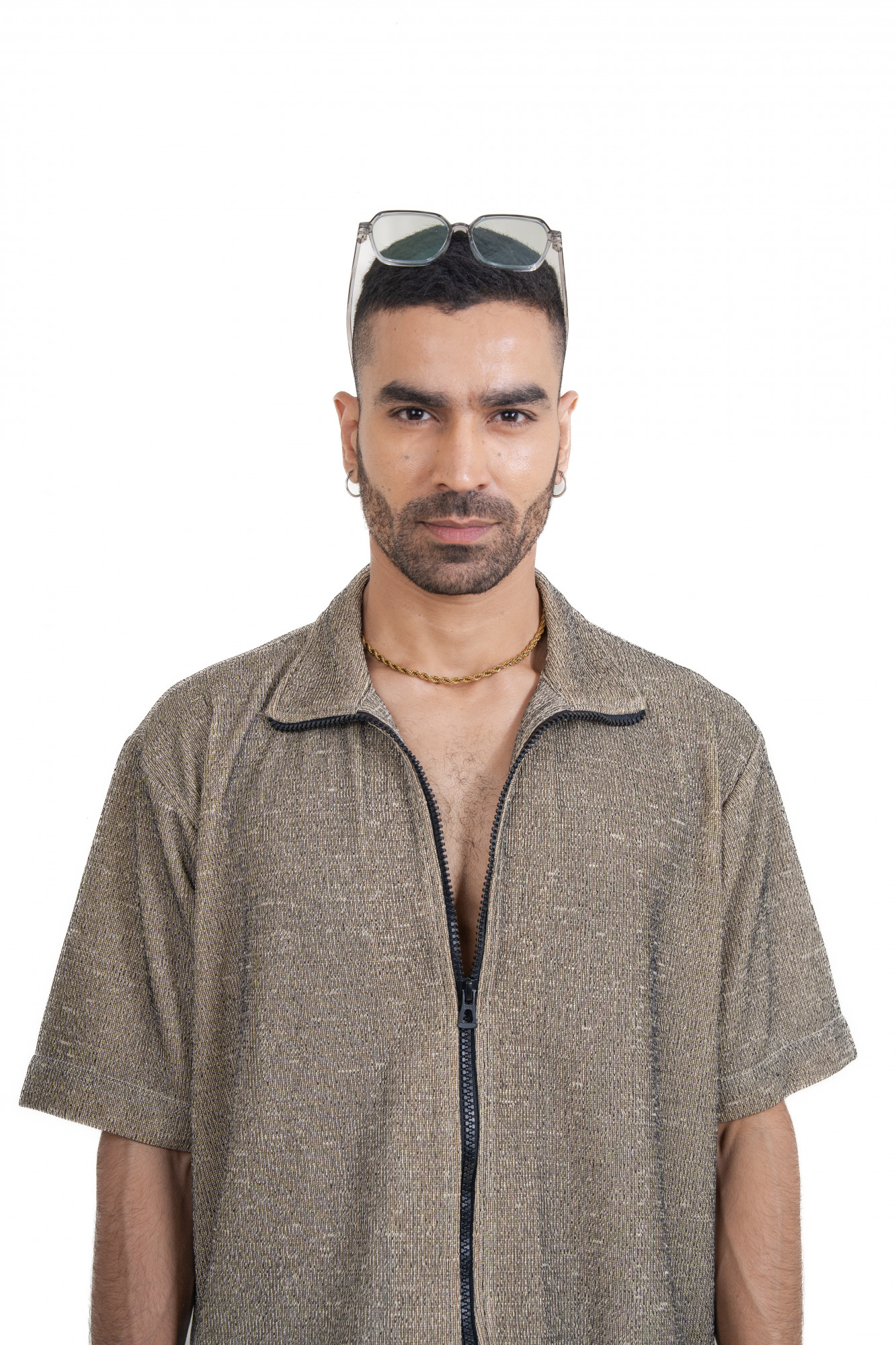 Knitted Zip Shirt In Road Cream