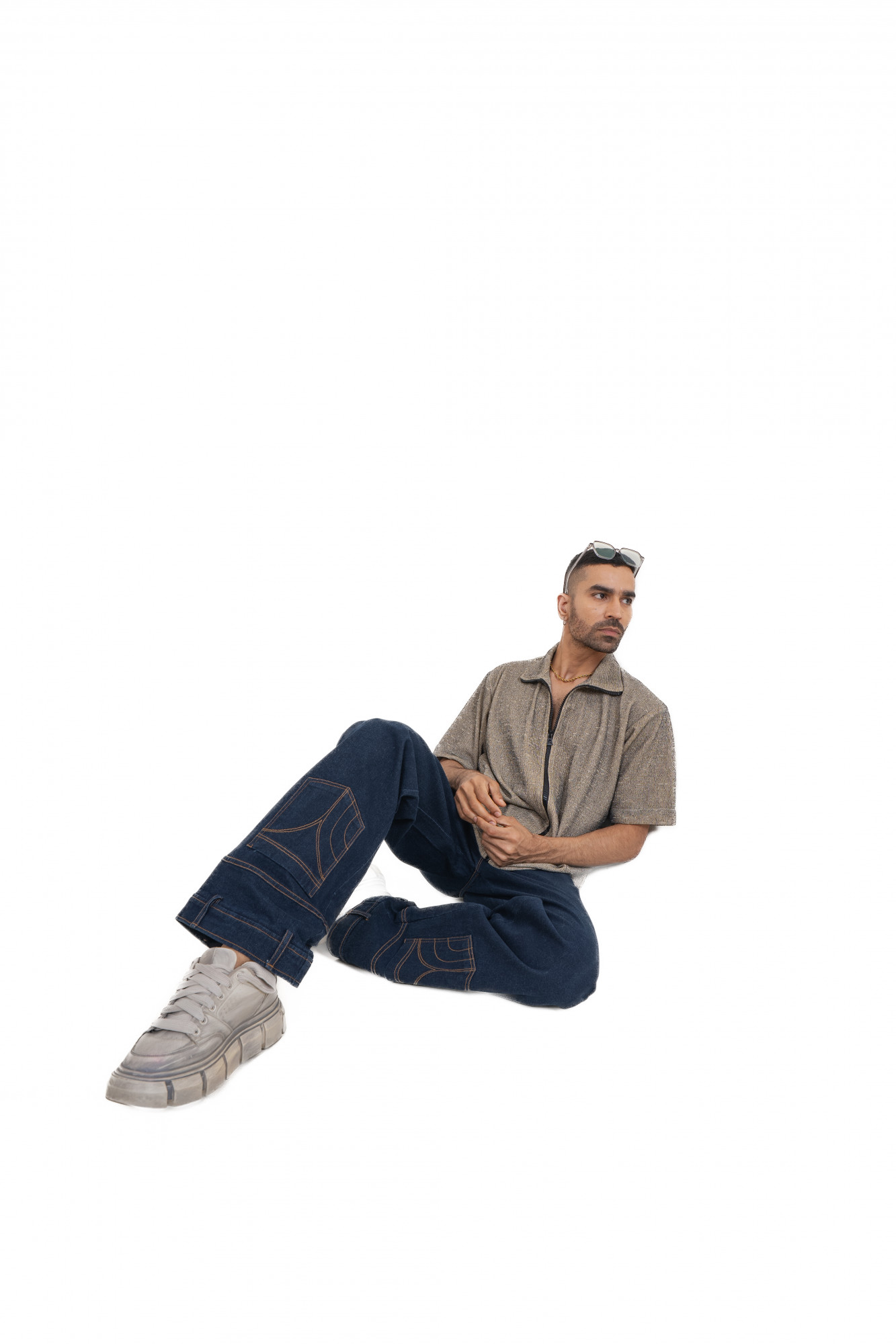 Knitted Zip Shirt In Road Cream