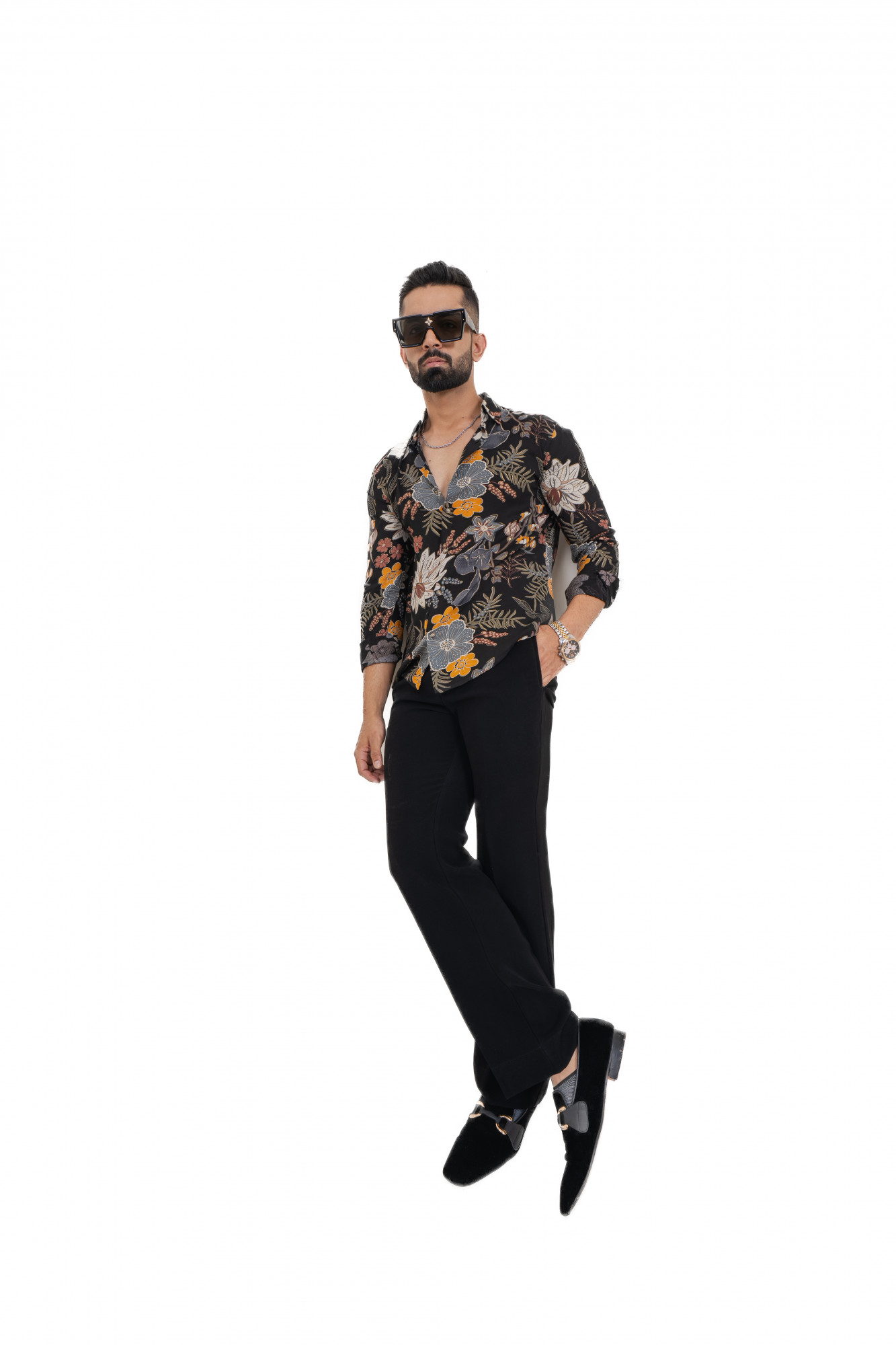 Floral Printed Shirt In Black