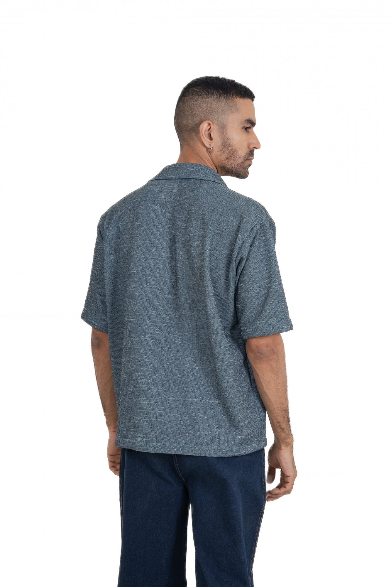 Knitted Zip Shirt In Iron Green