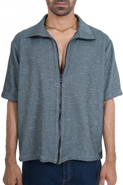 Knitted Zip Shirt In Iron Green