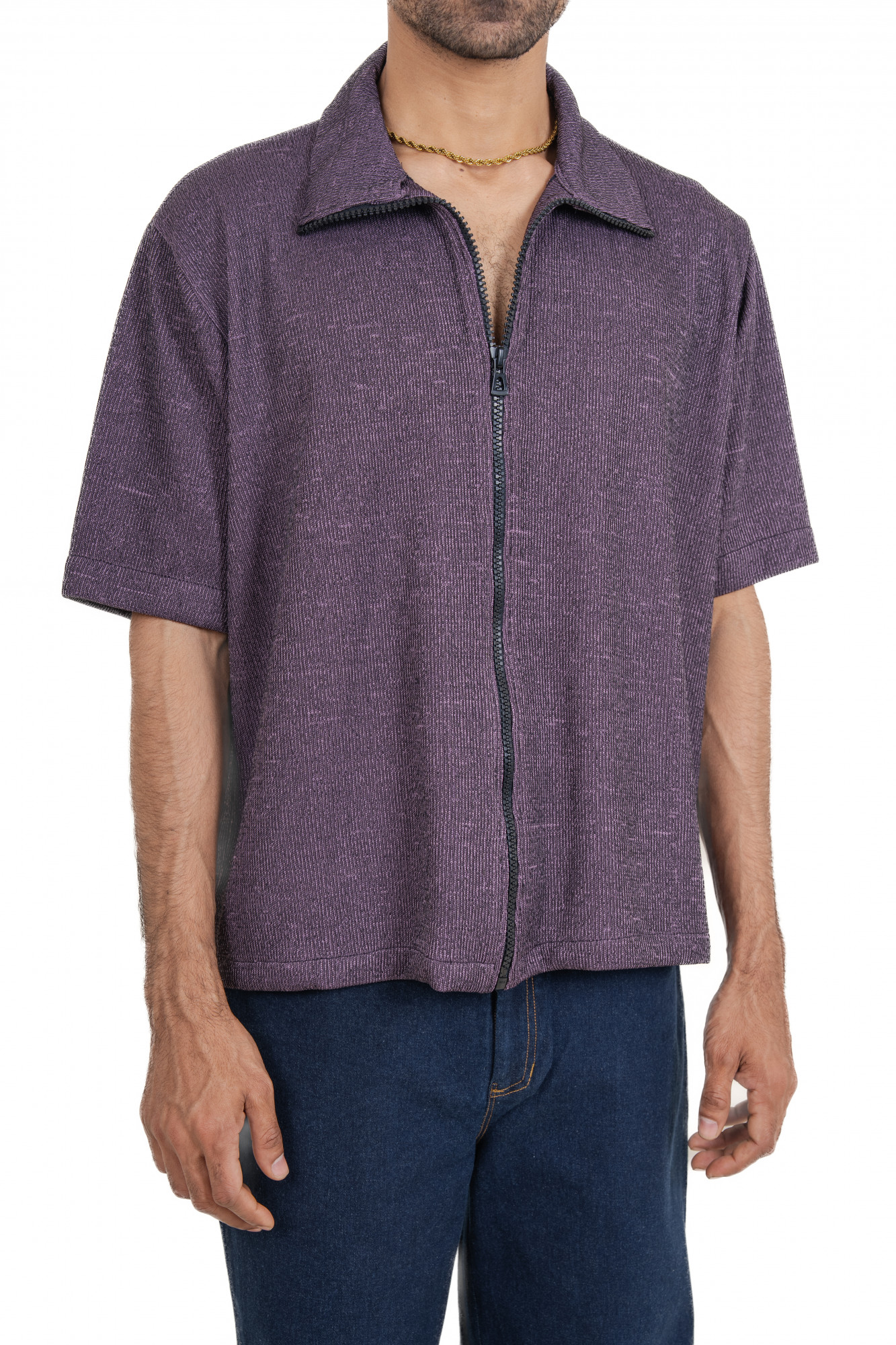 Knitted Zip Shirt In English Purple
