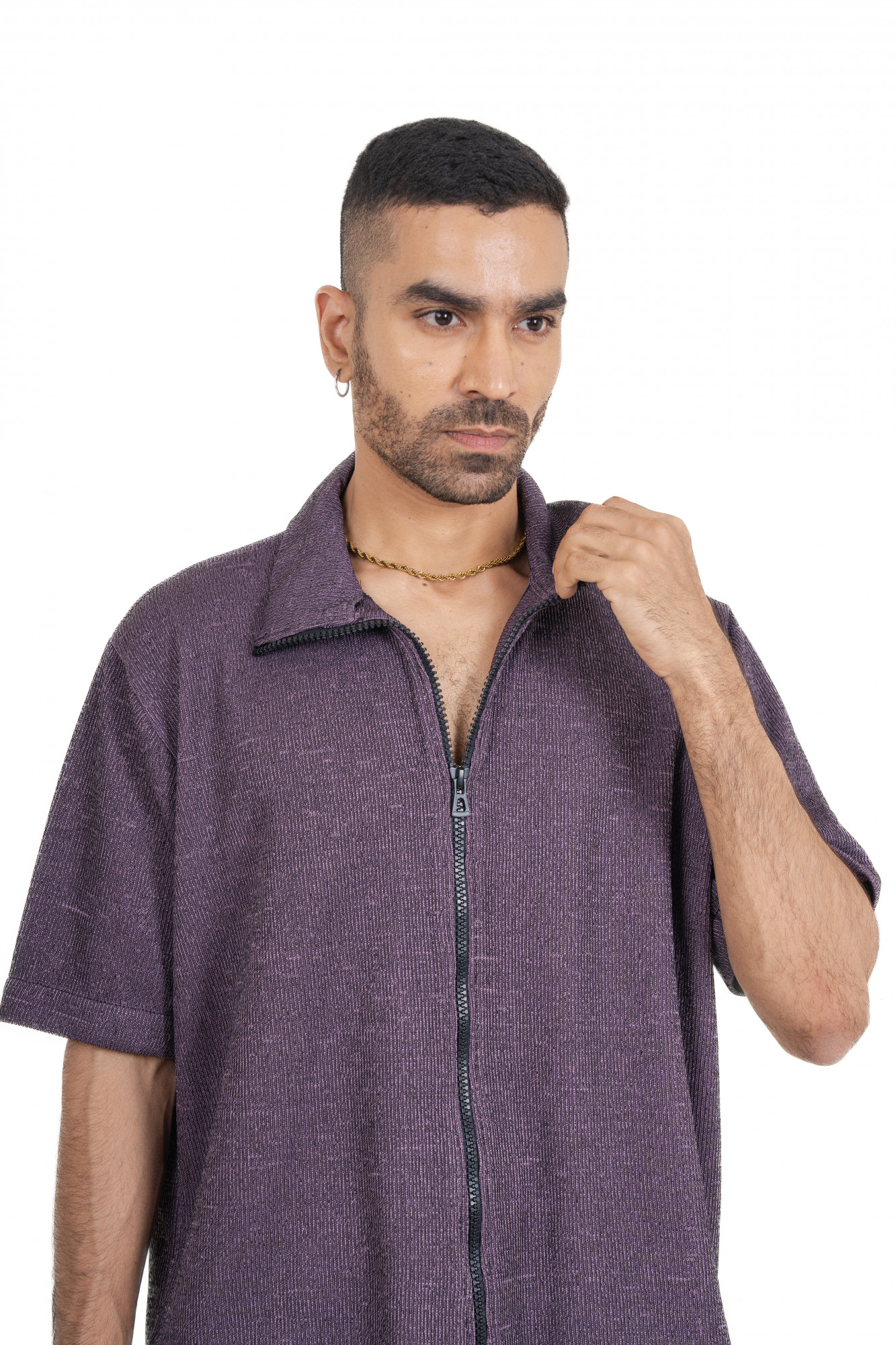 Knitted Zip Shirt In English Purple